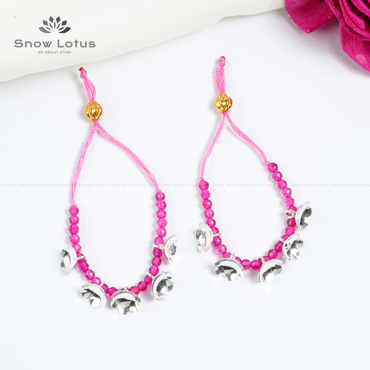 Silver Flowers Mini Haarams Pink