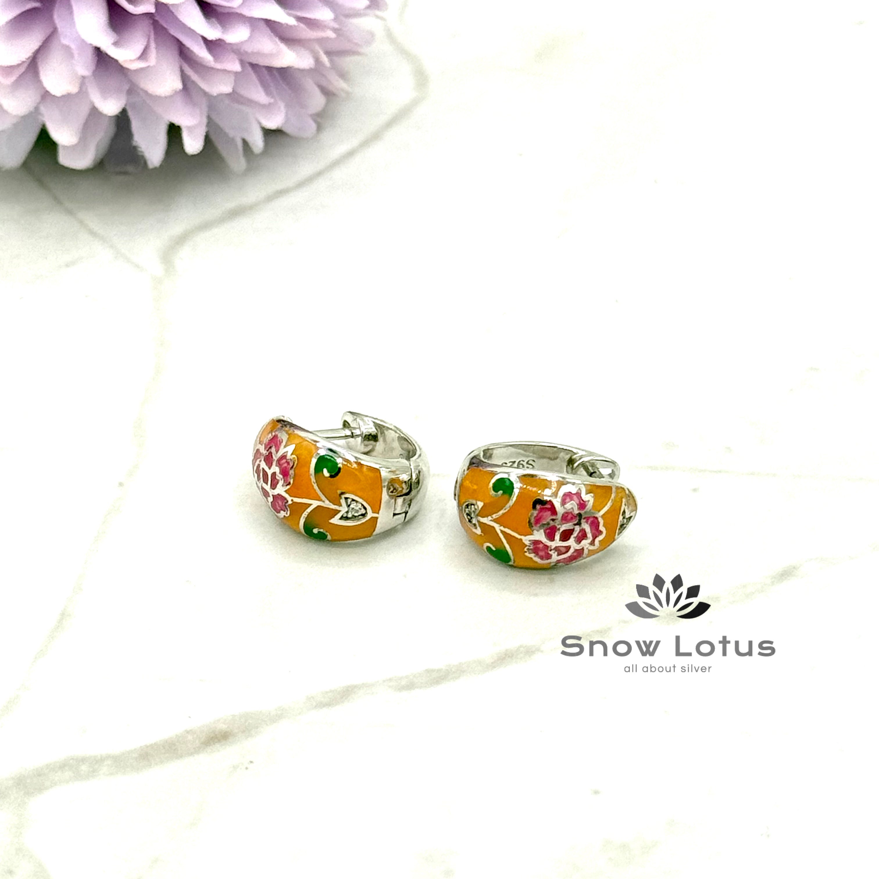 Red flower enamel bali earrings