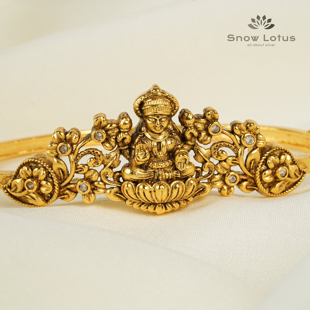 Floral Elegance Antique Lakshmi Oval Kada Bracelet