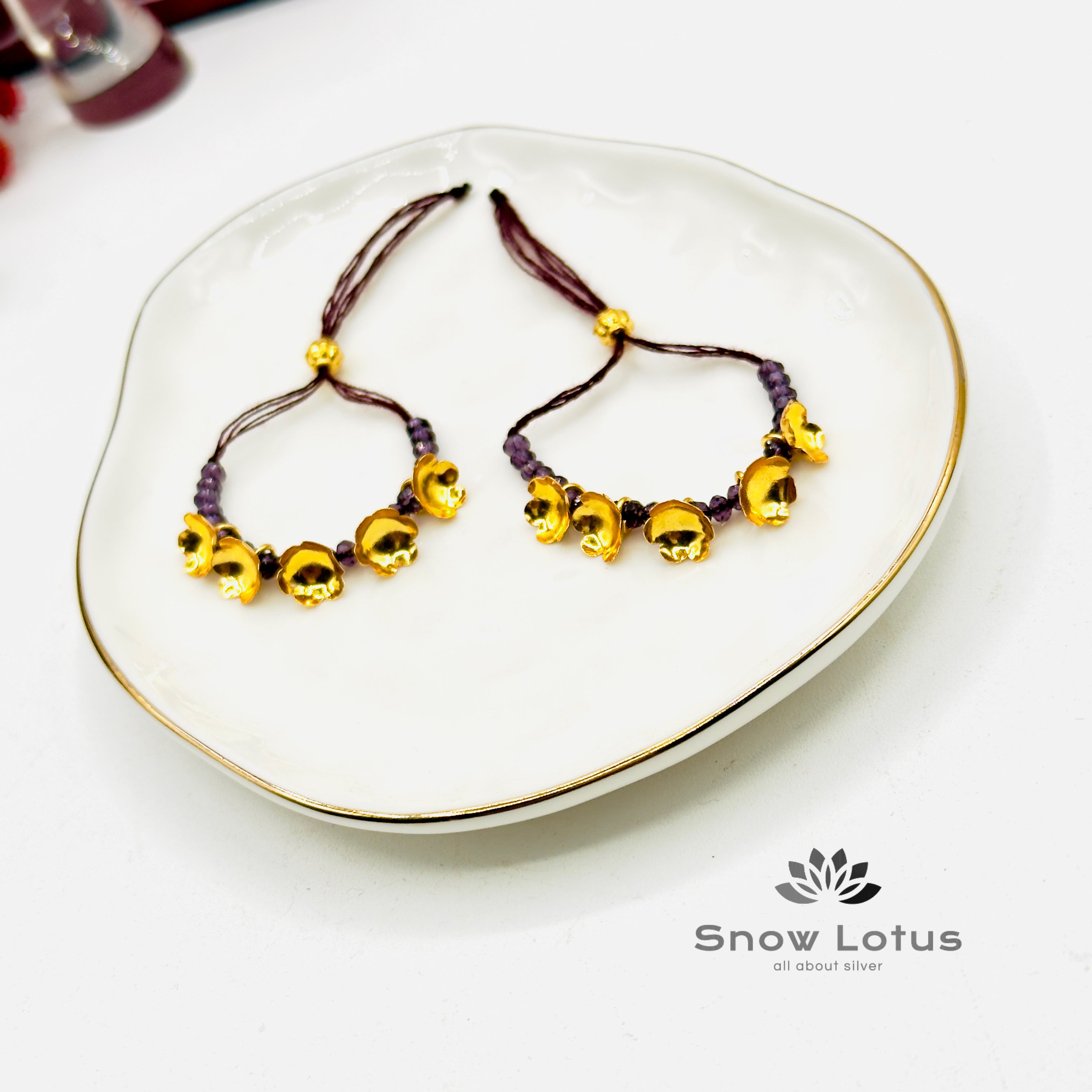 2 gms Silver Flowers Mini Haaram deep Purple