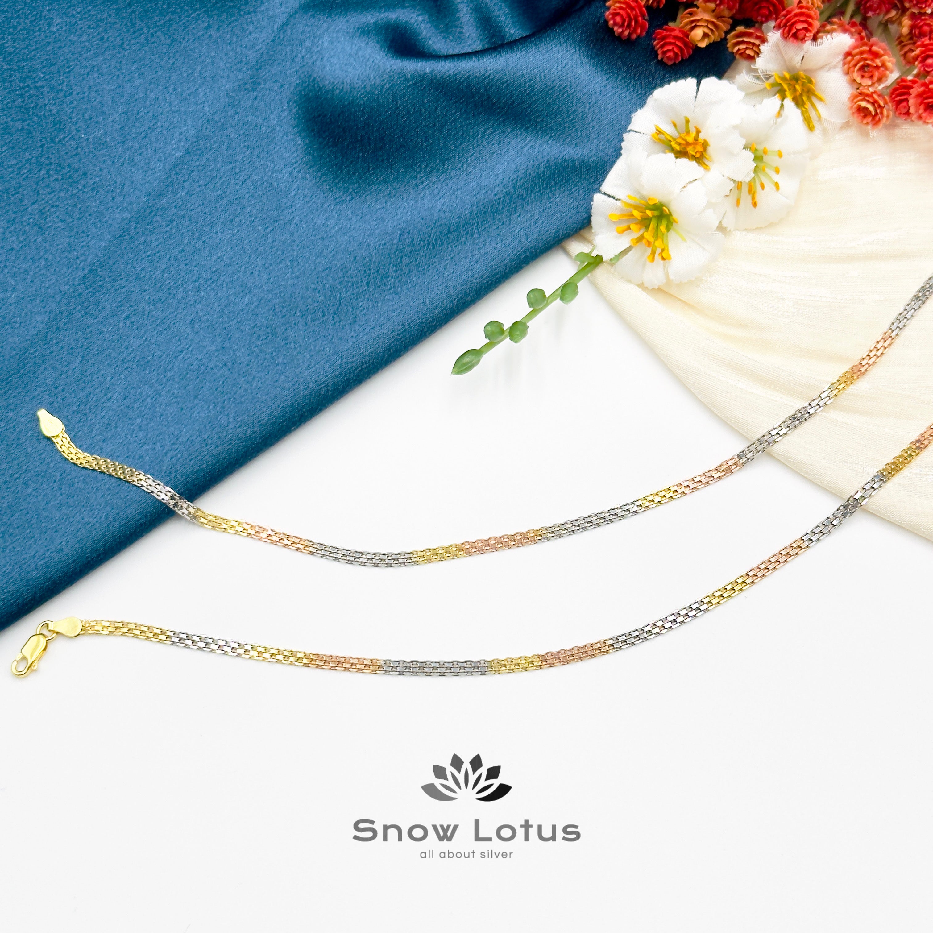 Linked TrioColor Anklets