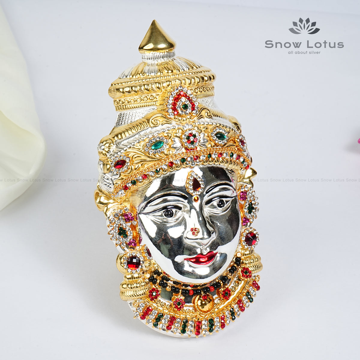 Gold Plated Silver Ammavari Face with Jewelry