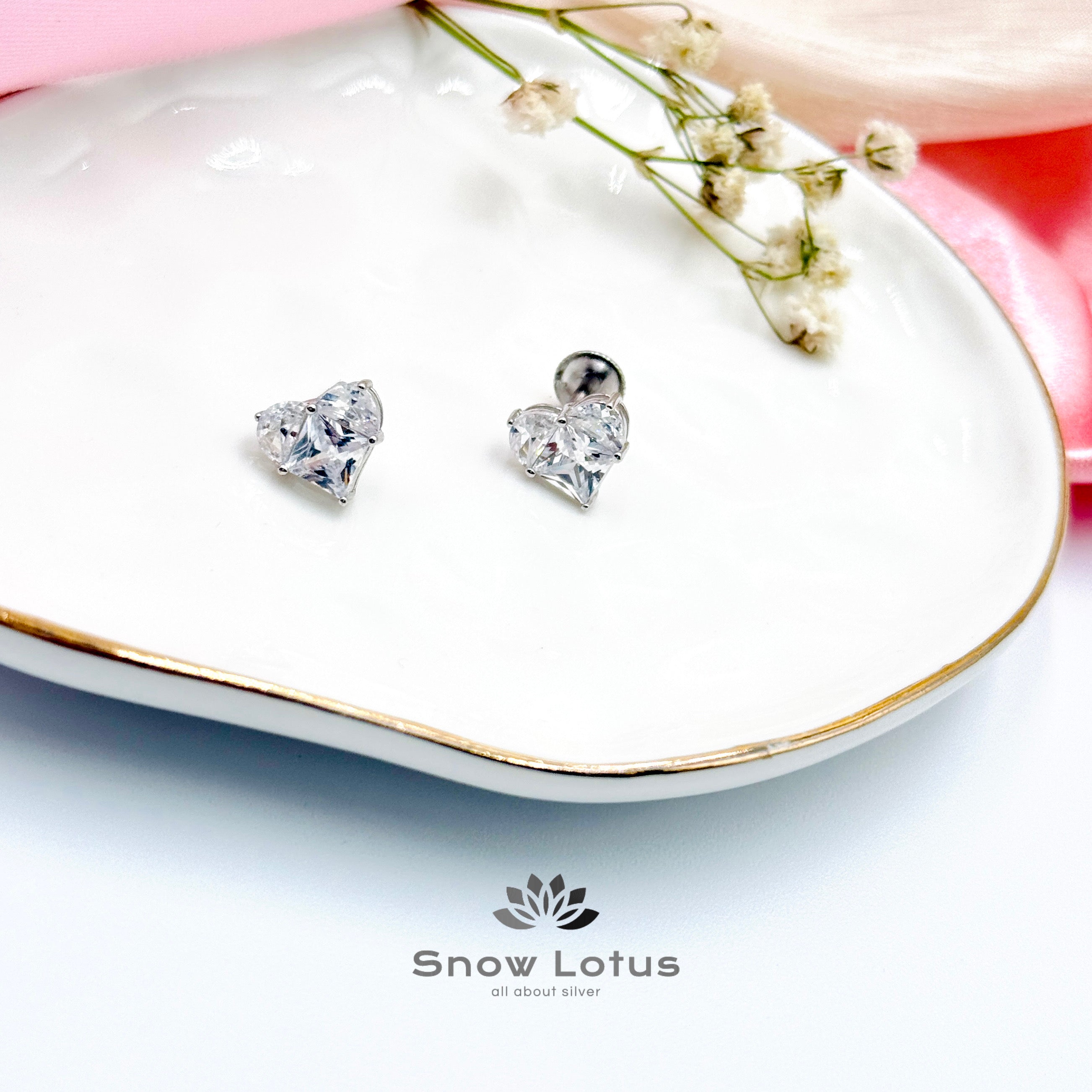 White Heart Earrings