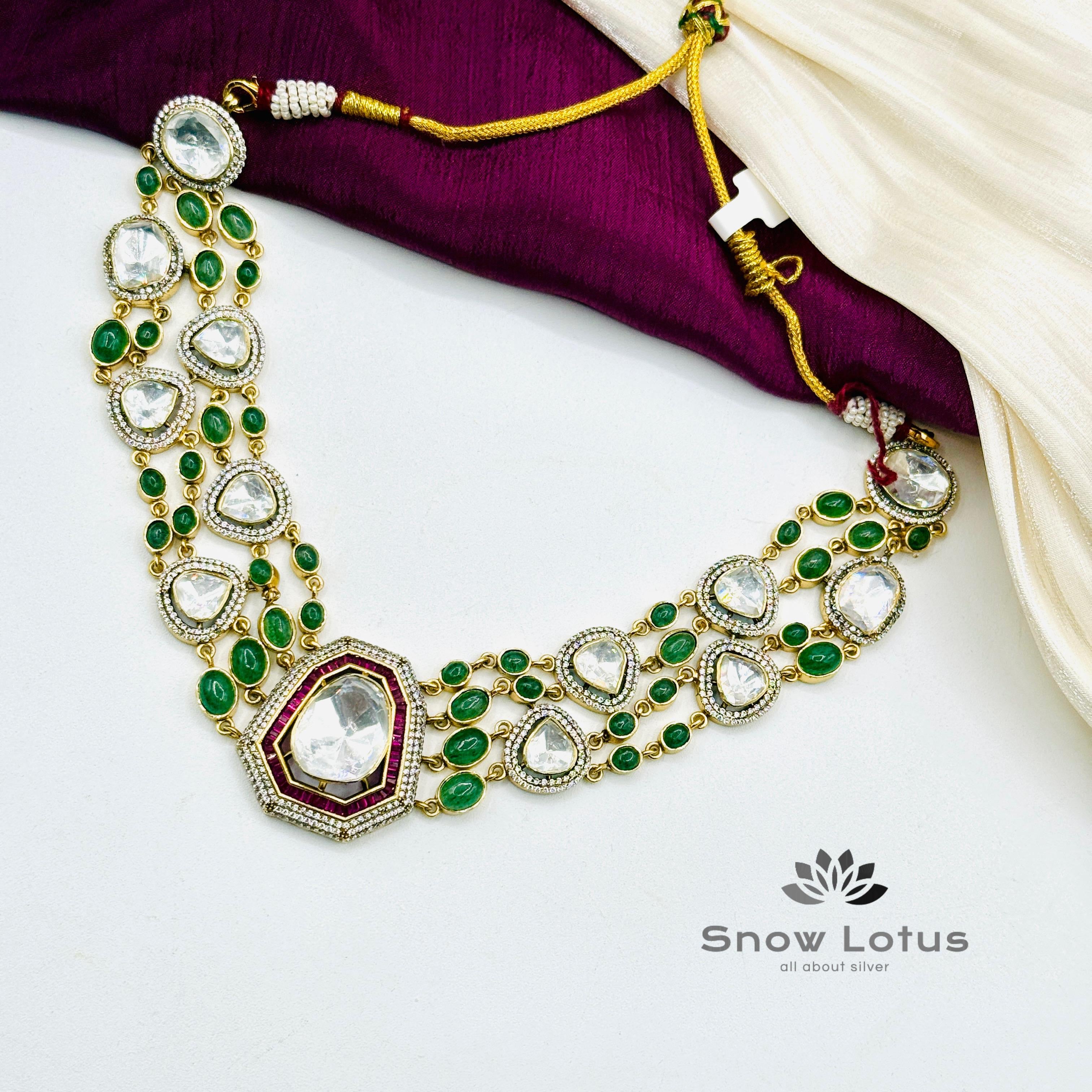 Green Moissanite Neckpiece With Earrings