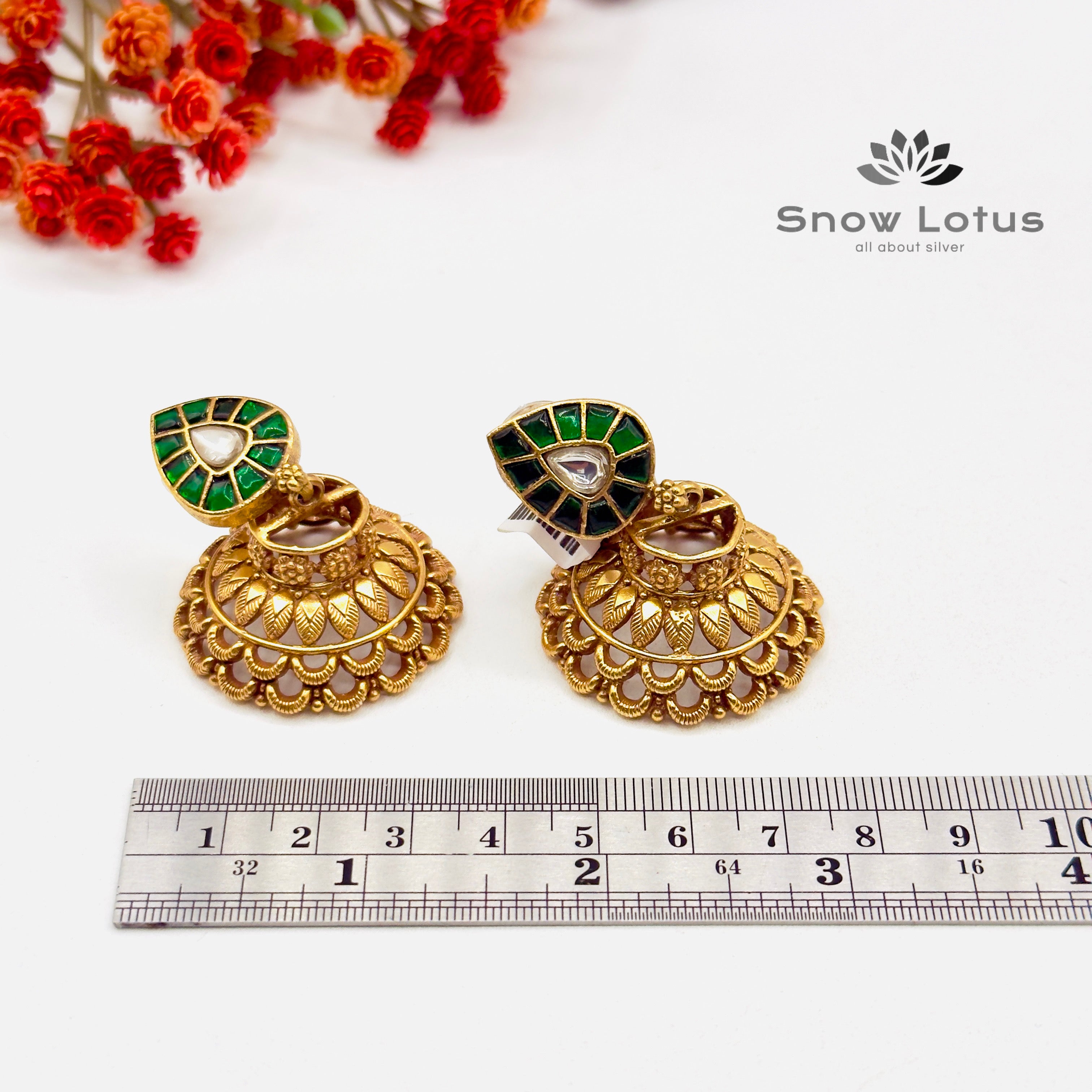 Green Leaf Kundan Jhumka