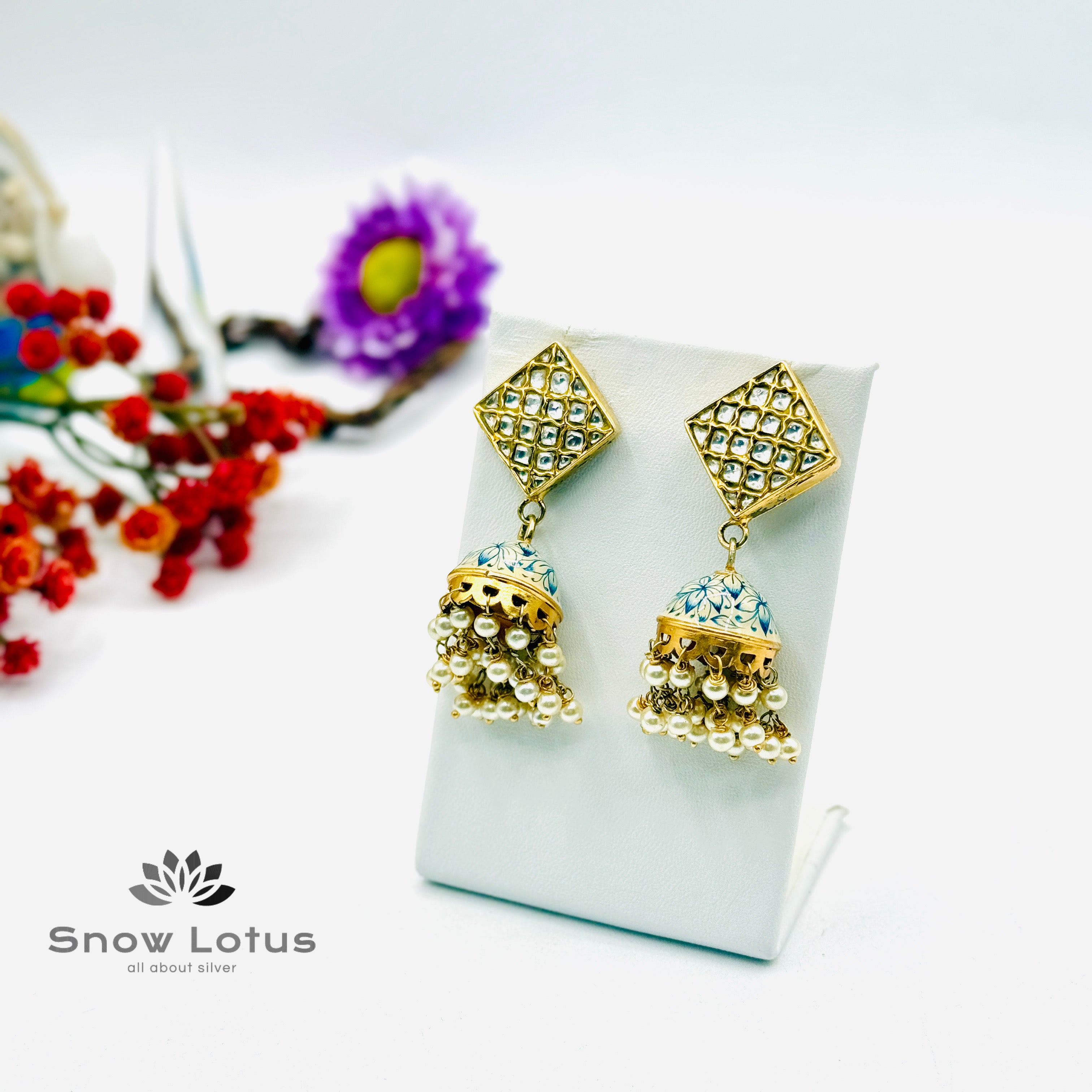 Square Kundan Moissanite Jhumka