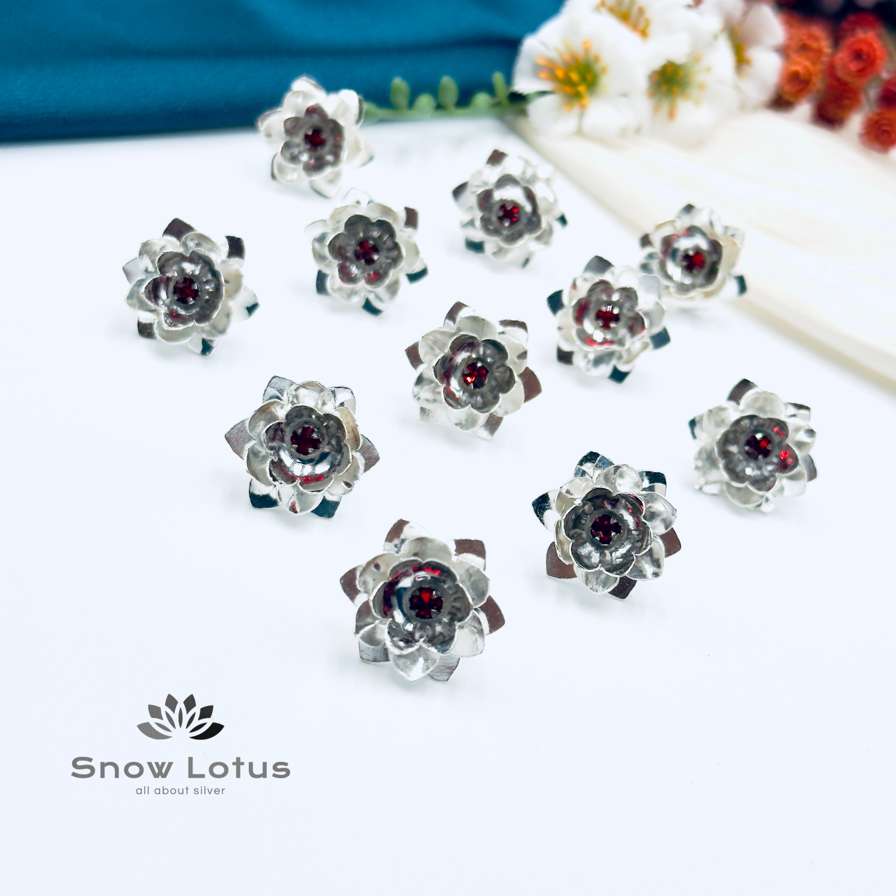 108 Silver Petal Jasmine with Red Stone