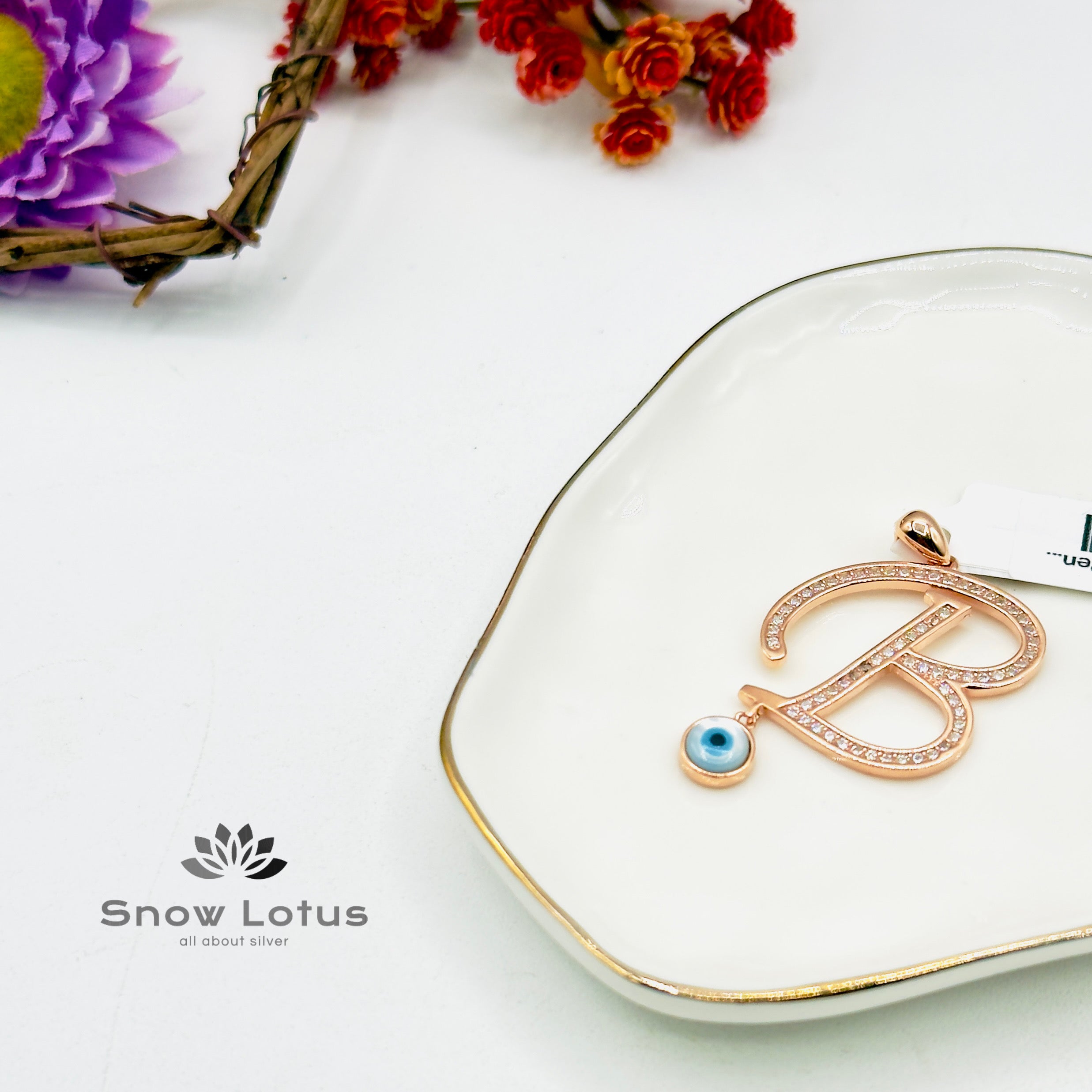 Rosegold Evil Eye Alphabet B Pendant