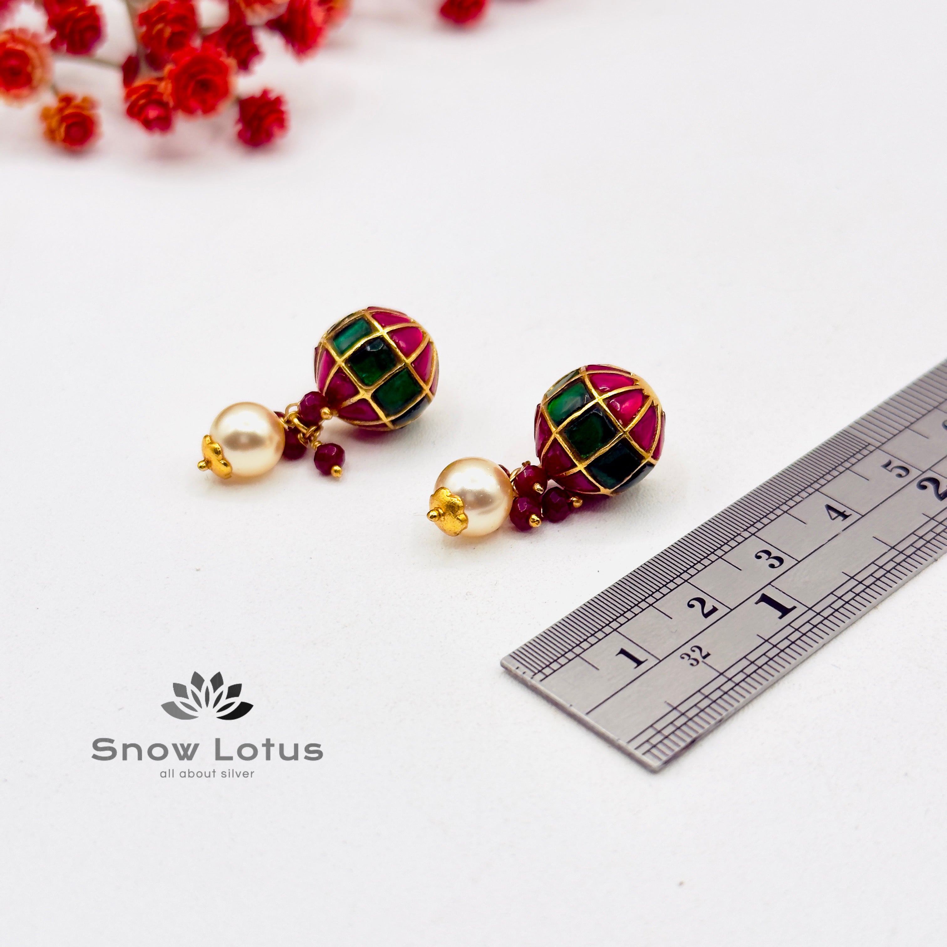 Ball Kundan Pearled Drop Studs