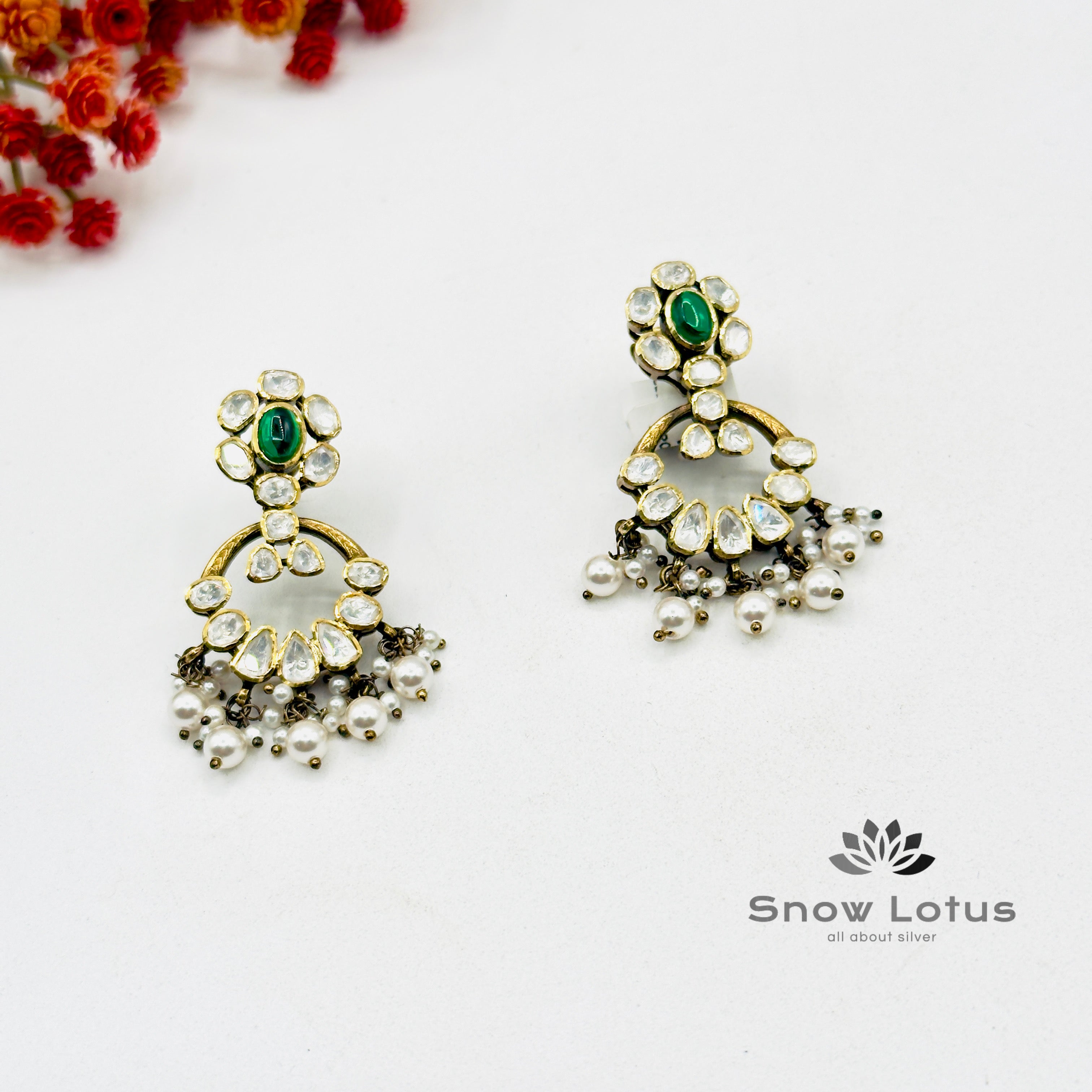 Green Moissanite Pearl Chandbali
