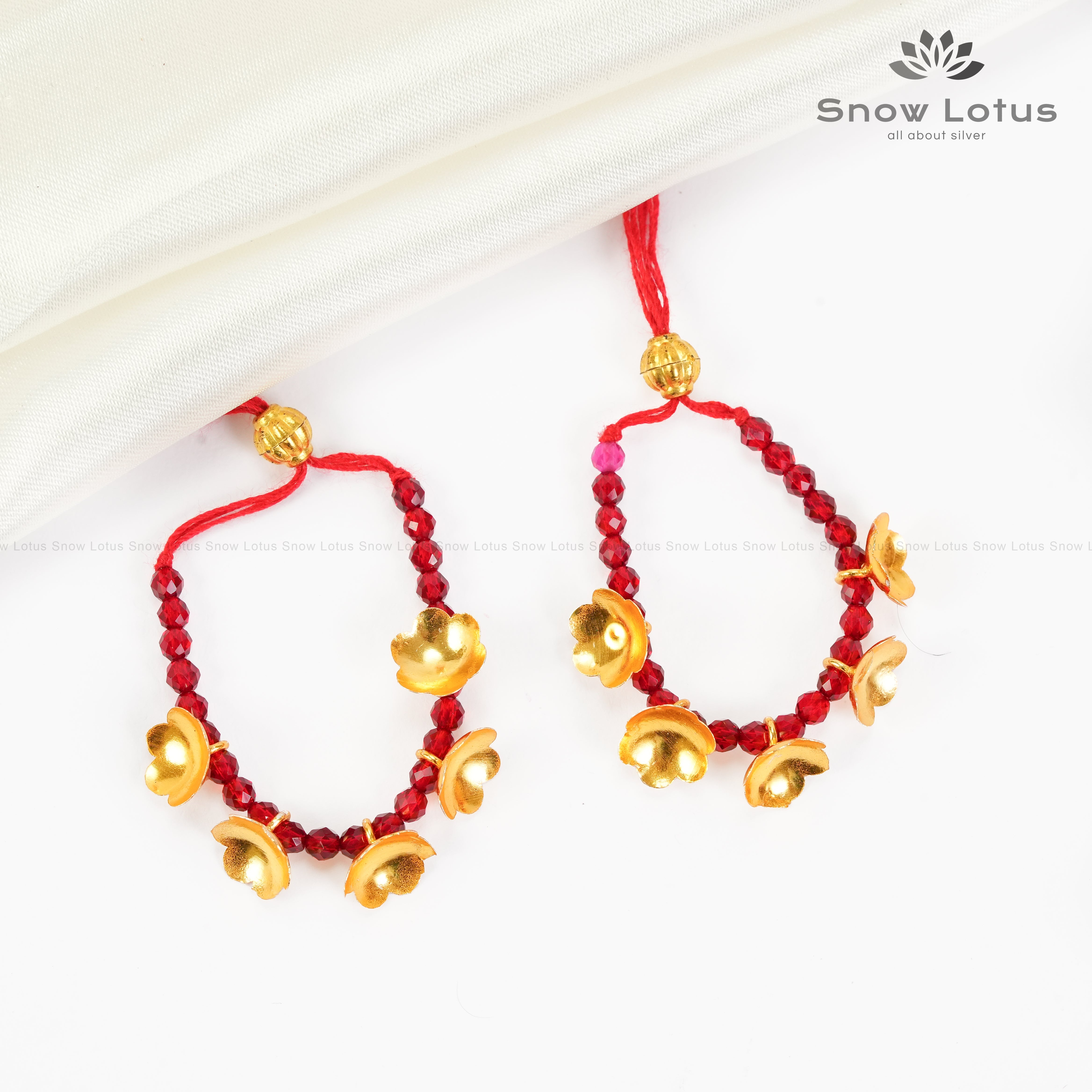 2 gms Gold Flowers Mini Haaram Red