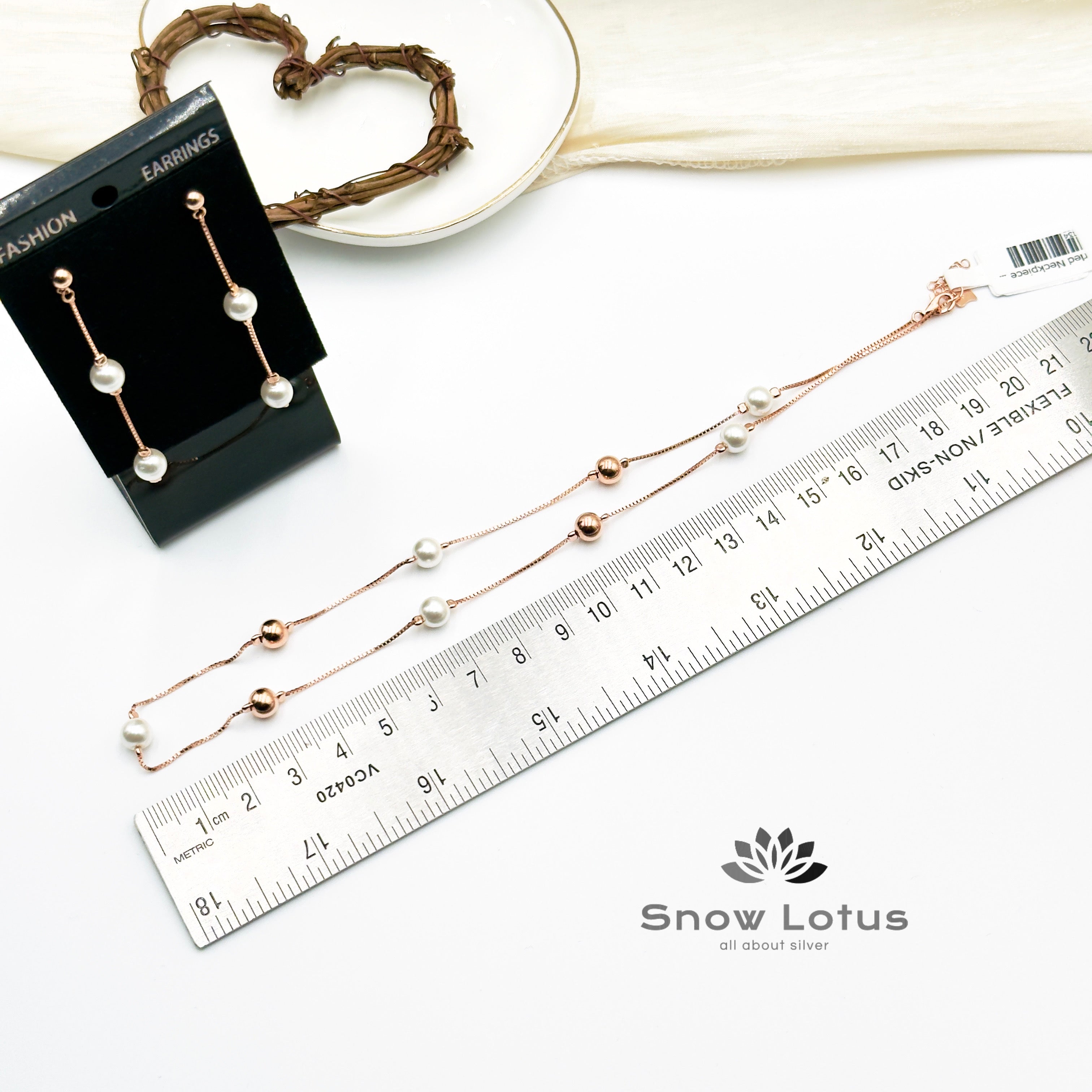 Rose Gold Ball Pearled Neckpiece Set