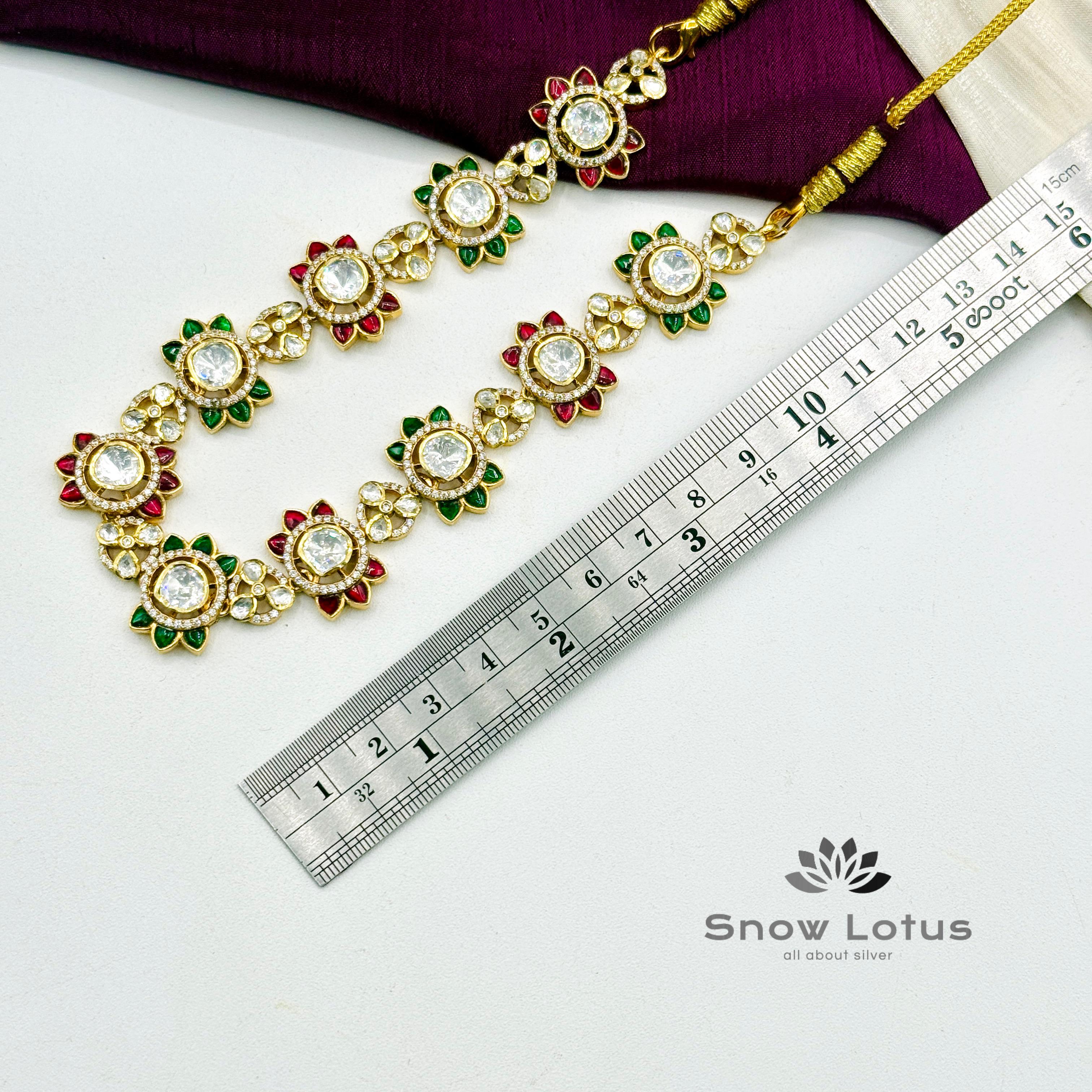 Multicoloured Flora Moissanite Neckpiece With Earrings