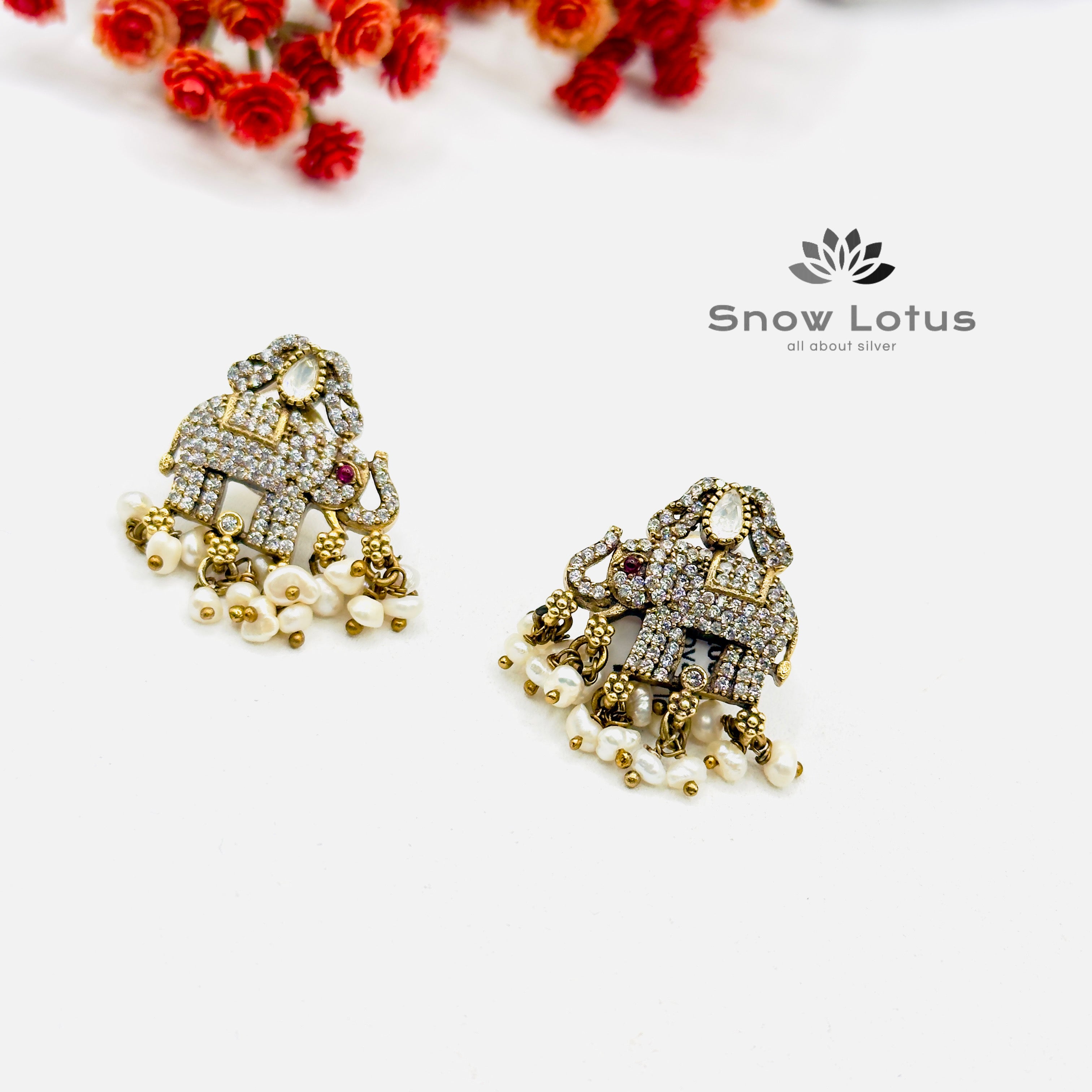 Royal Elephant Pearl Drop Moissanite Studs