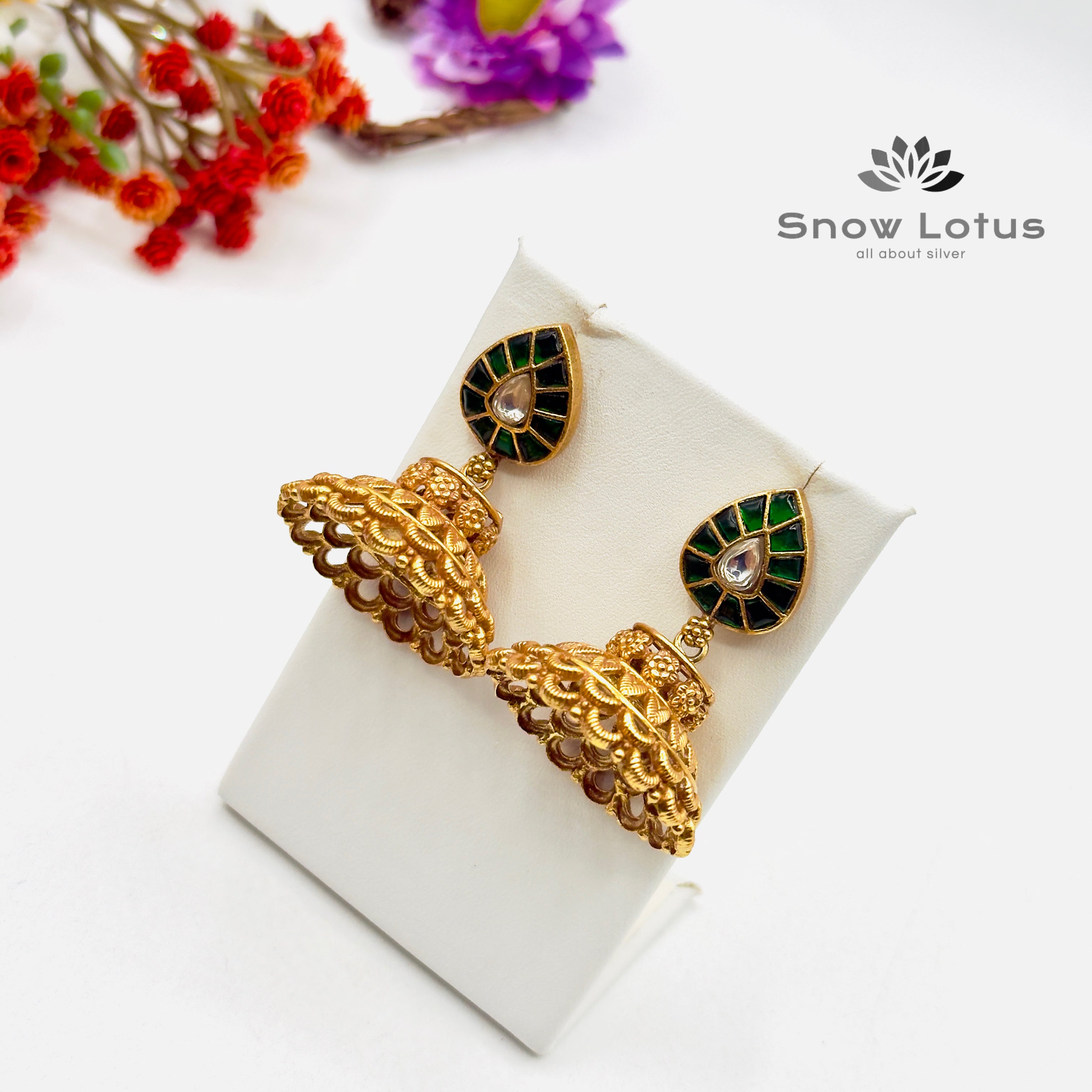 Green Leaf Kundan Jhumka