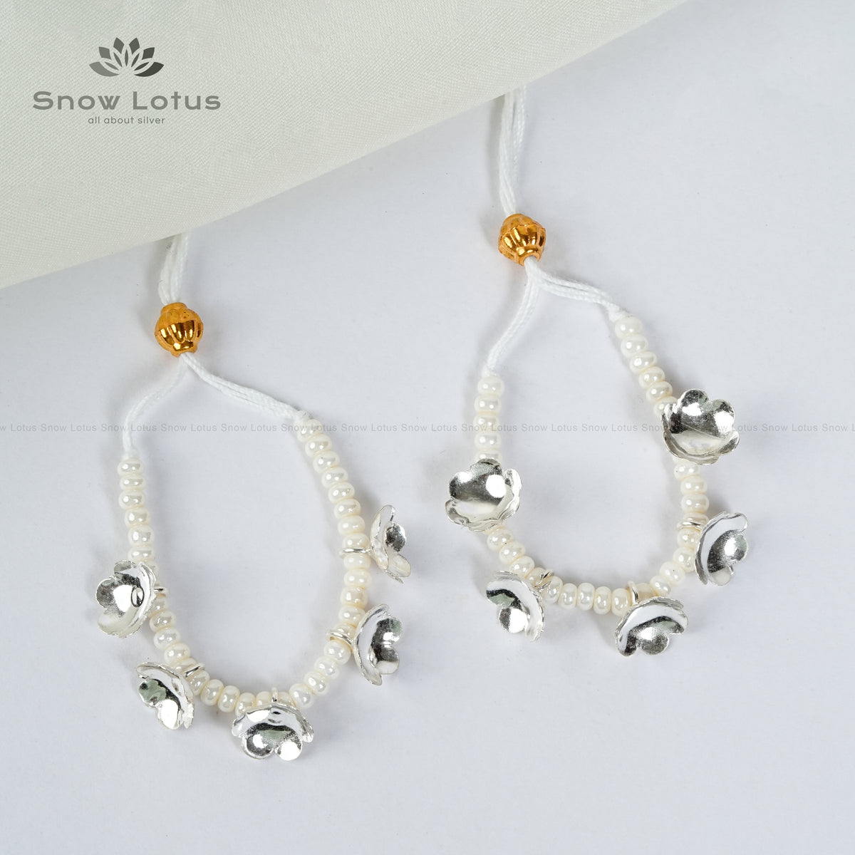 Silver Flowers Mini Haarams Pearl