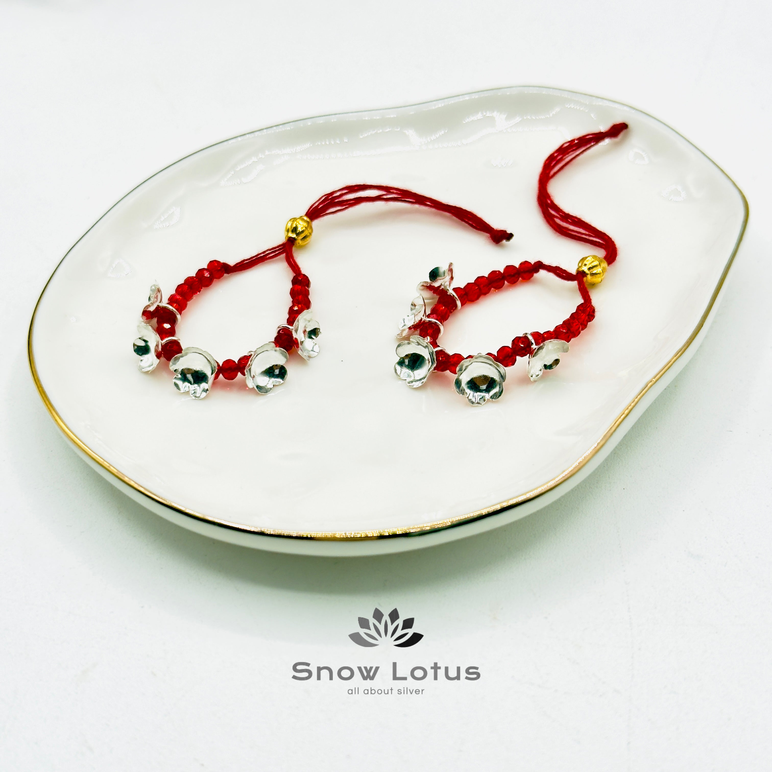 2 gms Silver Flowers Mini Haaram Garnet Red