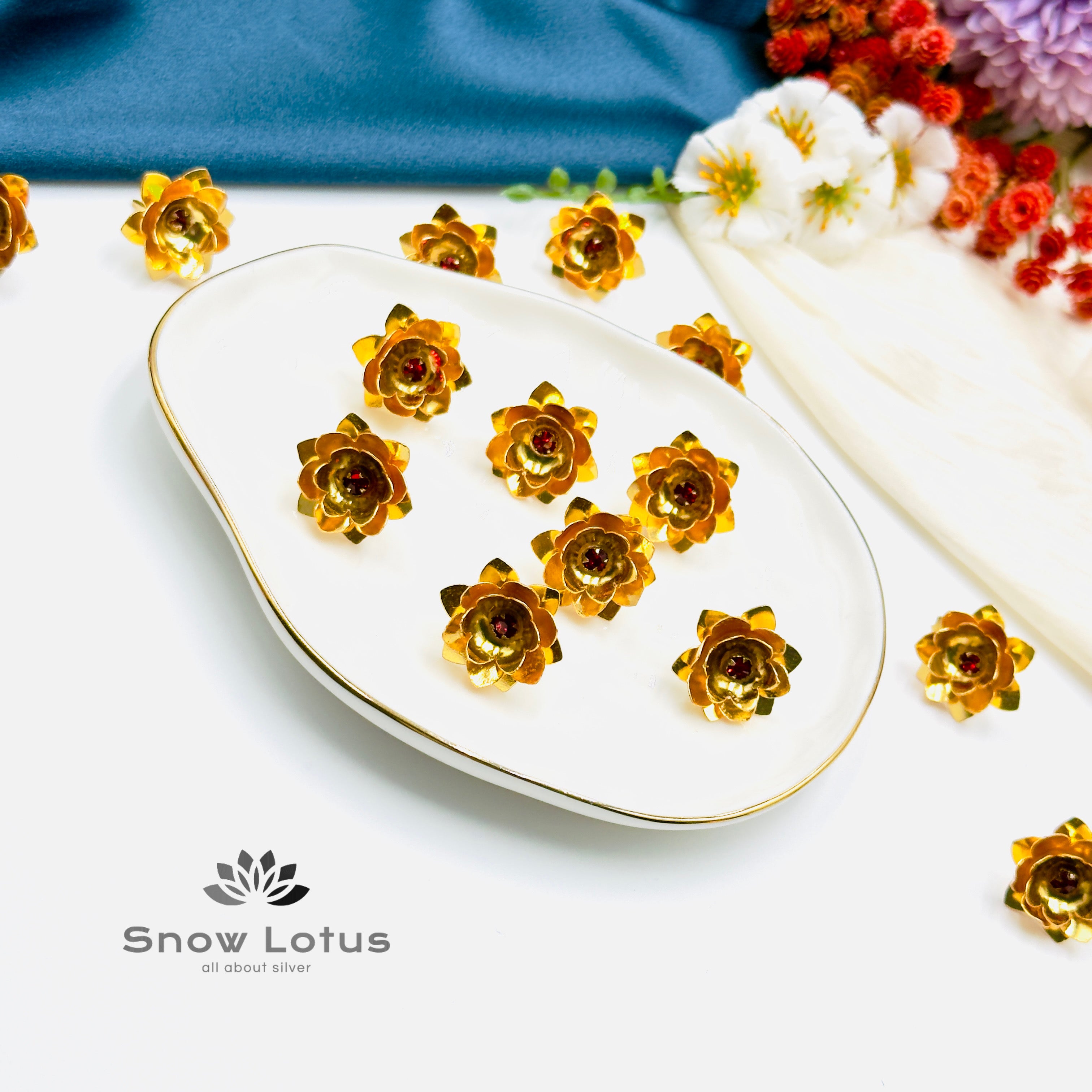 108 Gold Polish Petal Jasmine with Red Stone