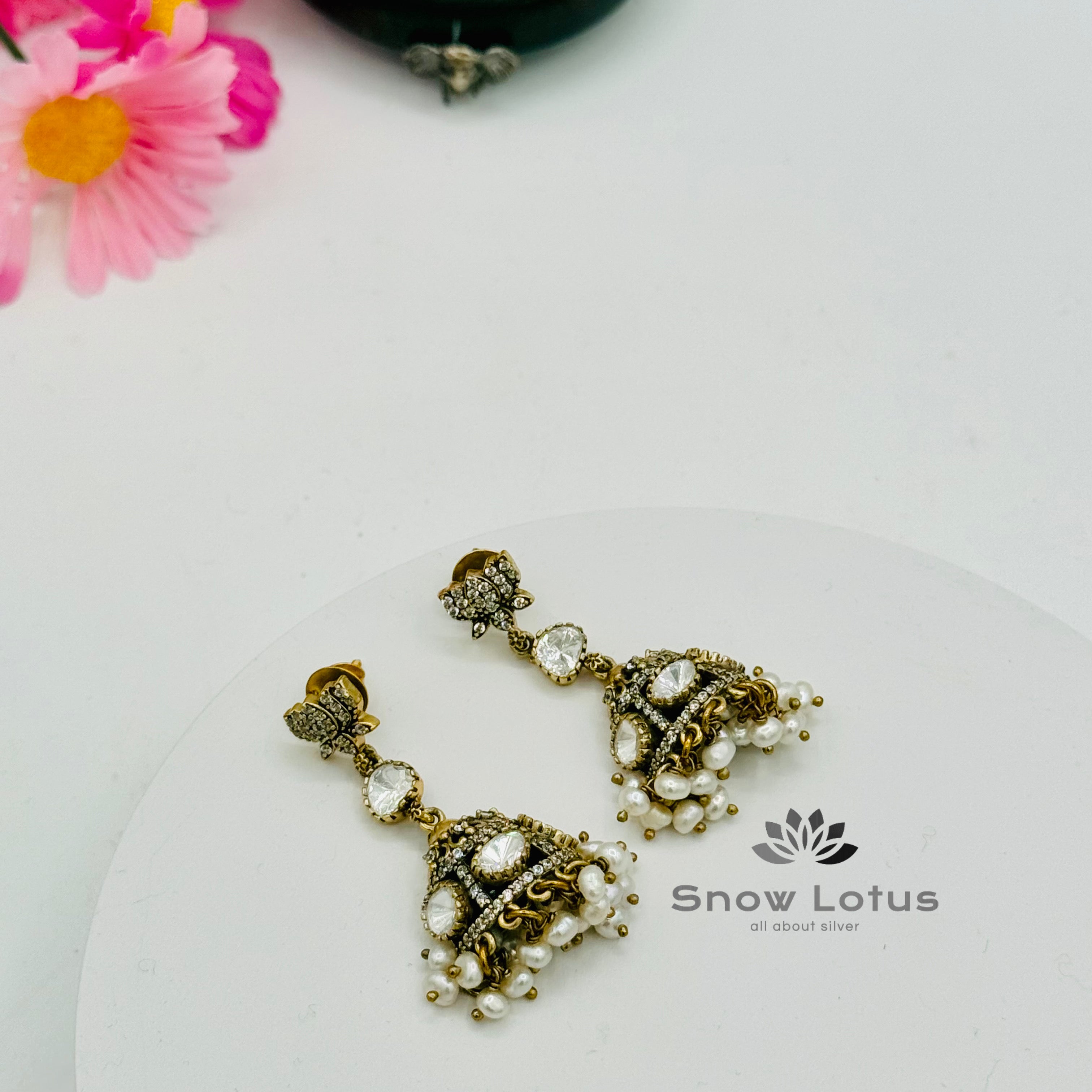 Lotus With Moissanite Half Jhumka