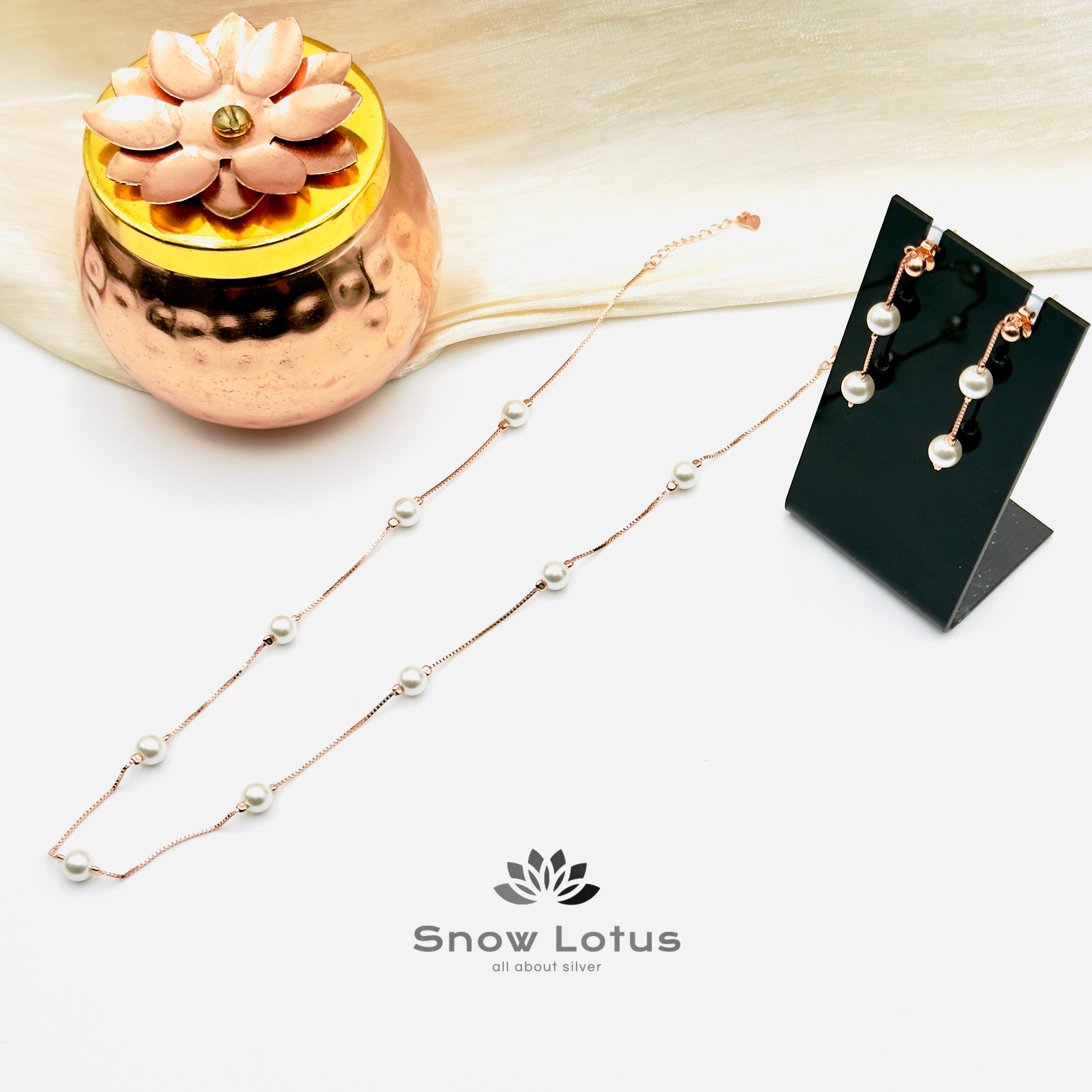 Rose Gold Pearl Mirage Neckpiece With Earrings