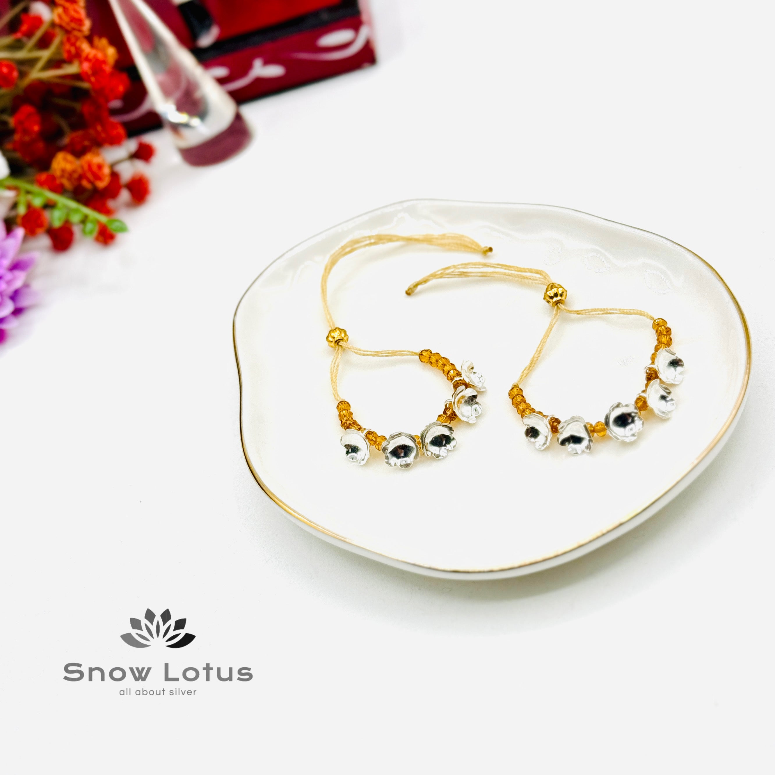 2 gms Silver Flowers Mini Haaram Lemon Yellow
