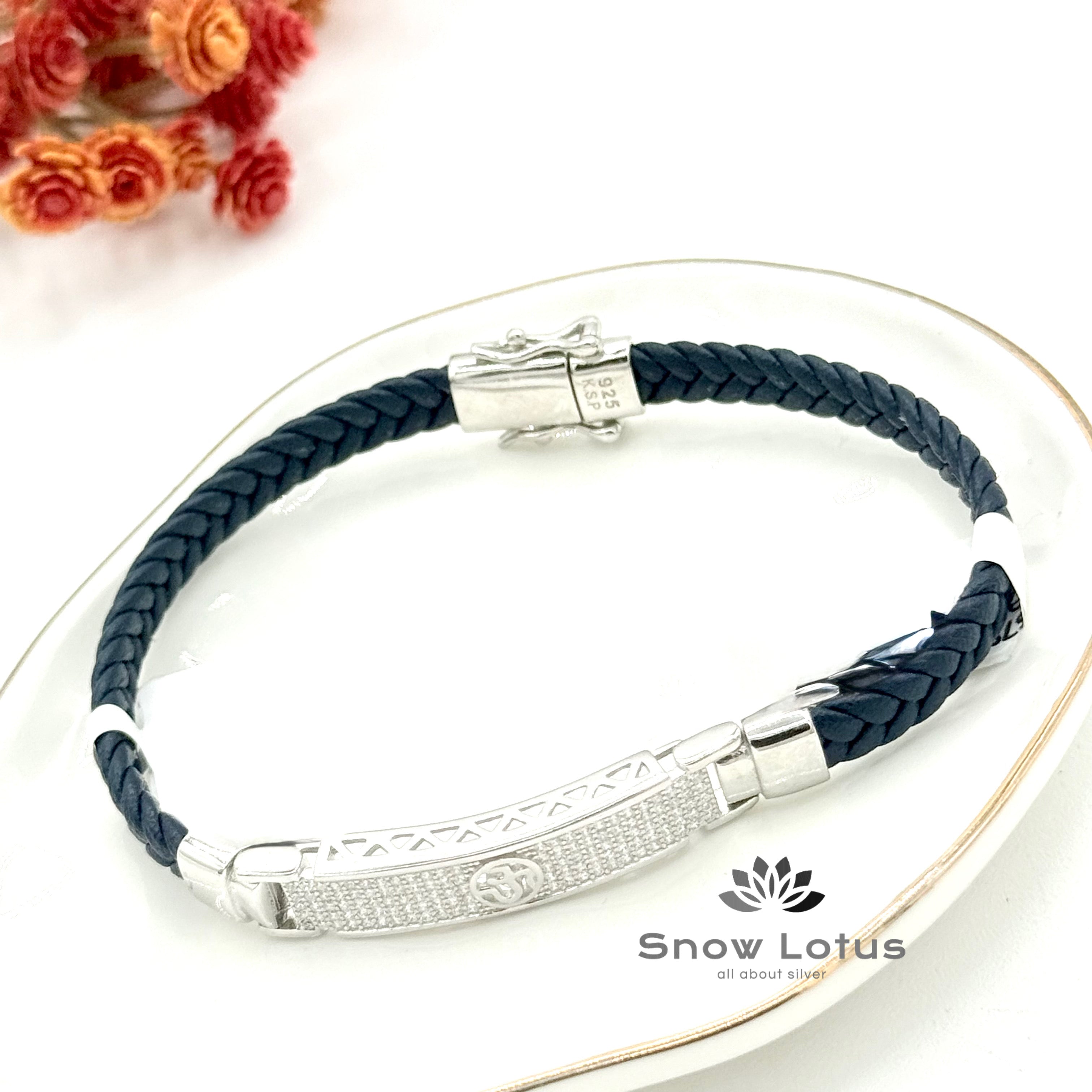 Black Thread Bracelet Buckle with Om Blue