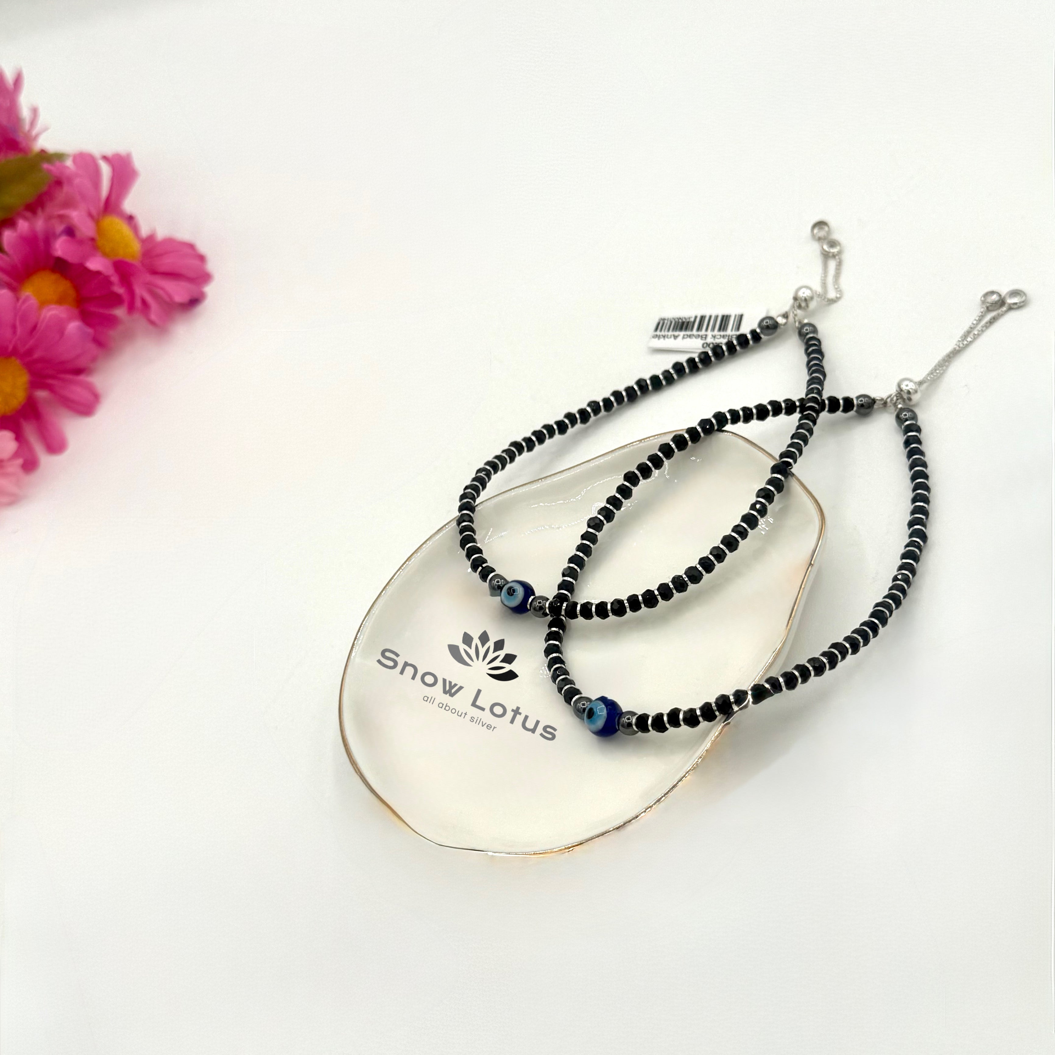 Black Bead Anklets Pair M5