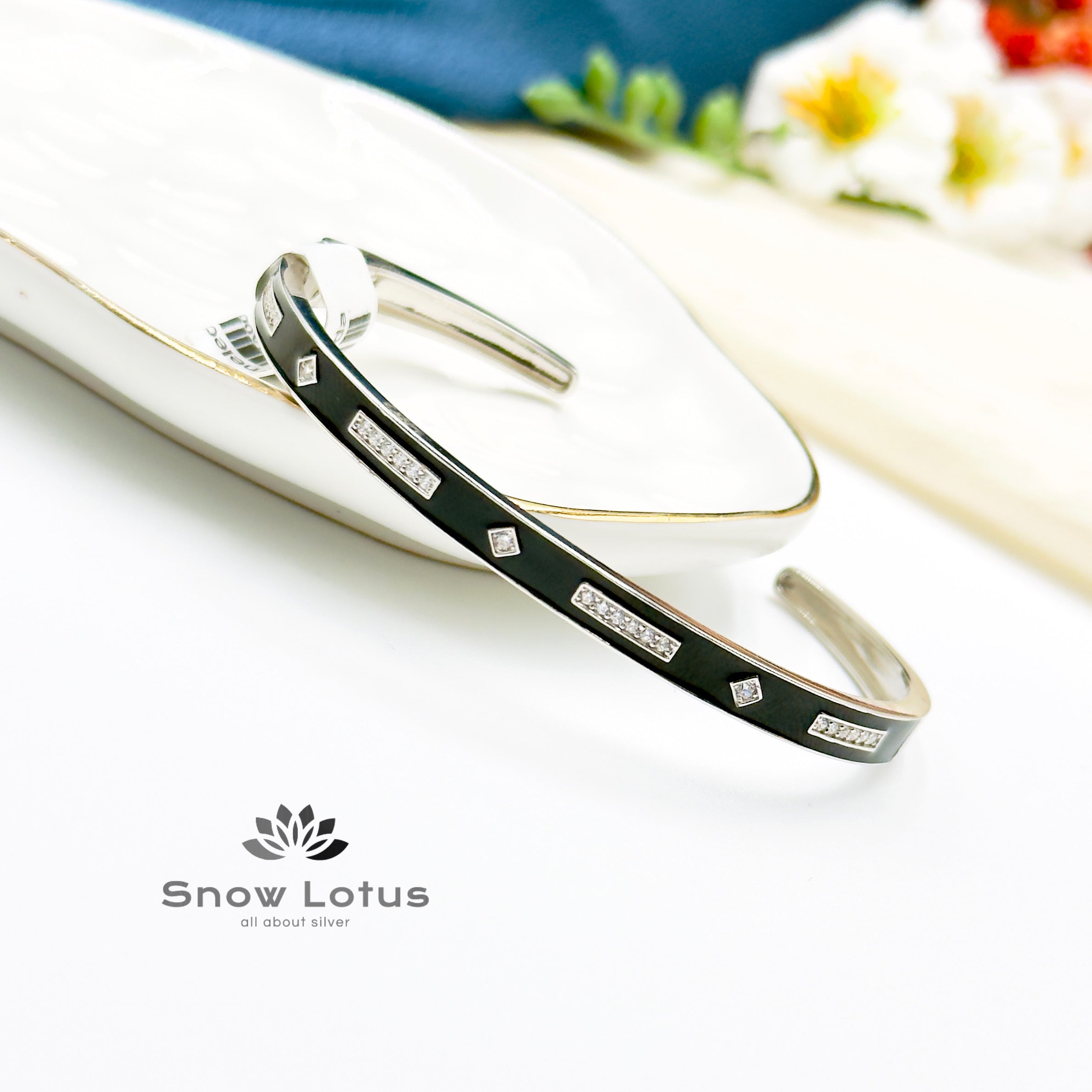 Black Enameled Sterling Kada
