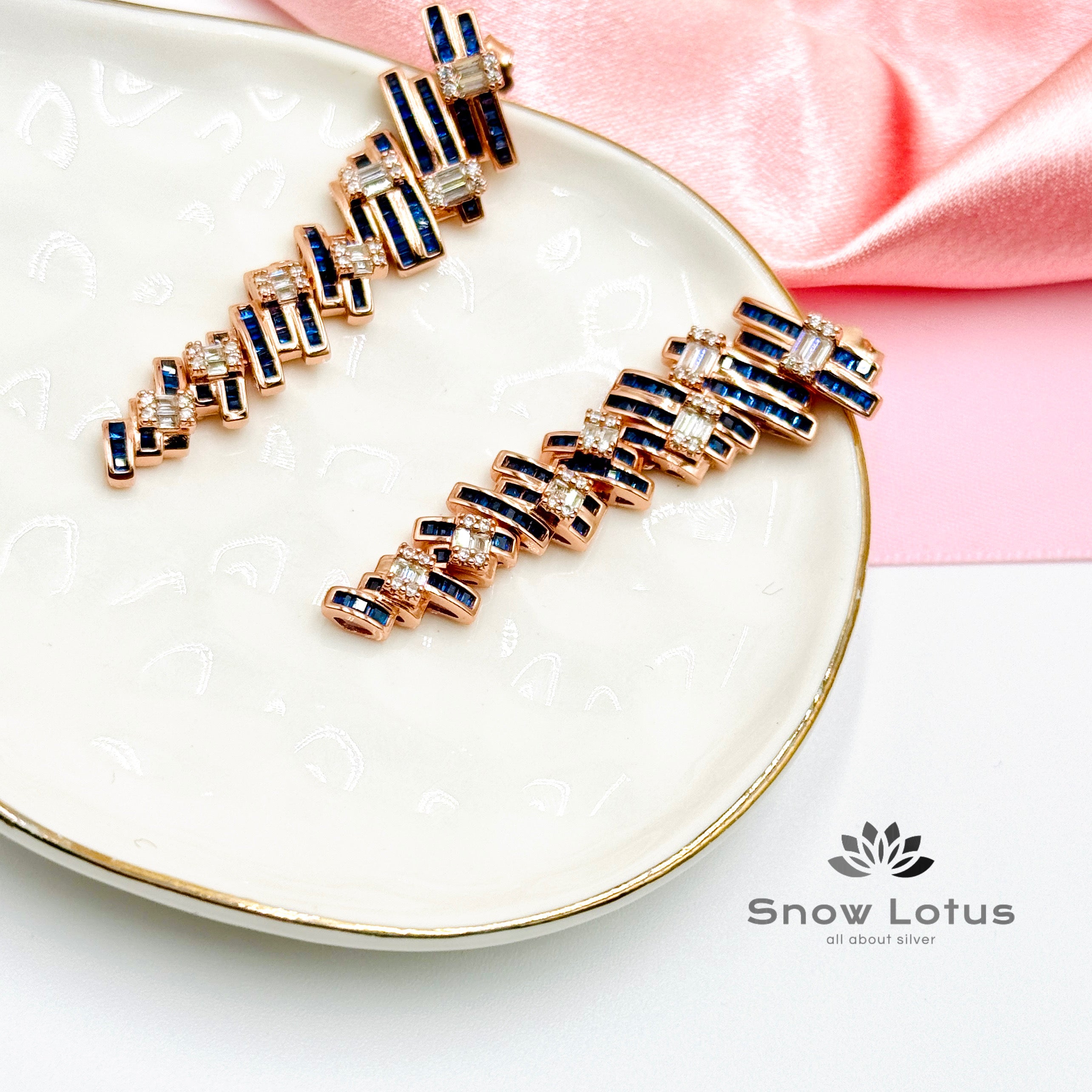 Wavering Blue Rose Gold Earrings