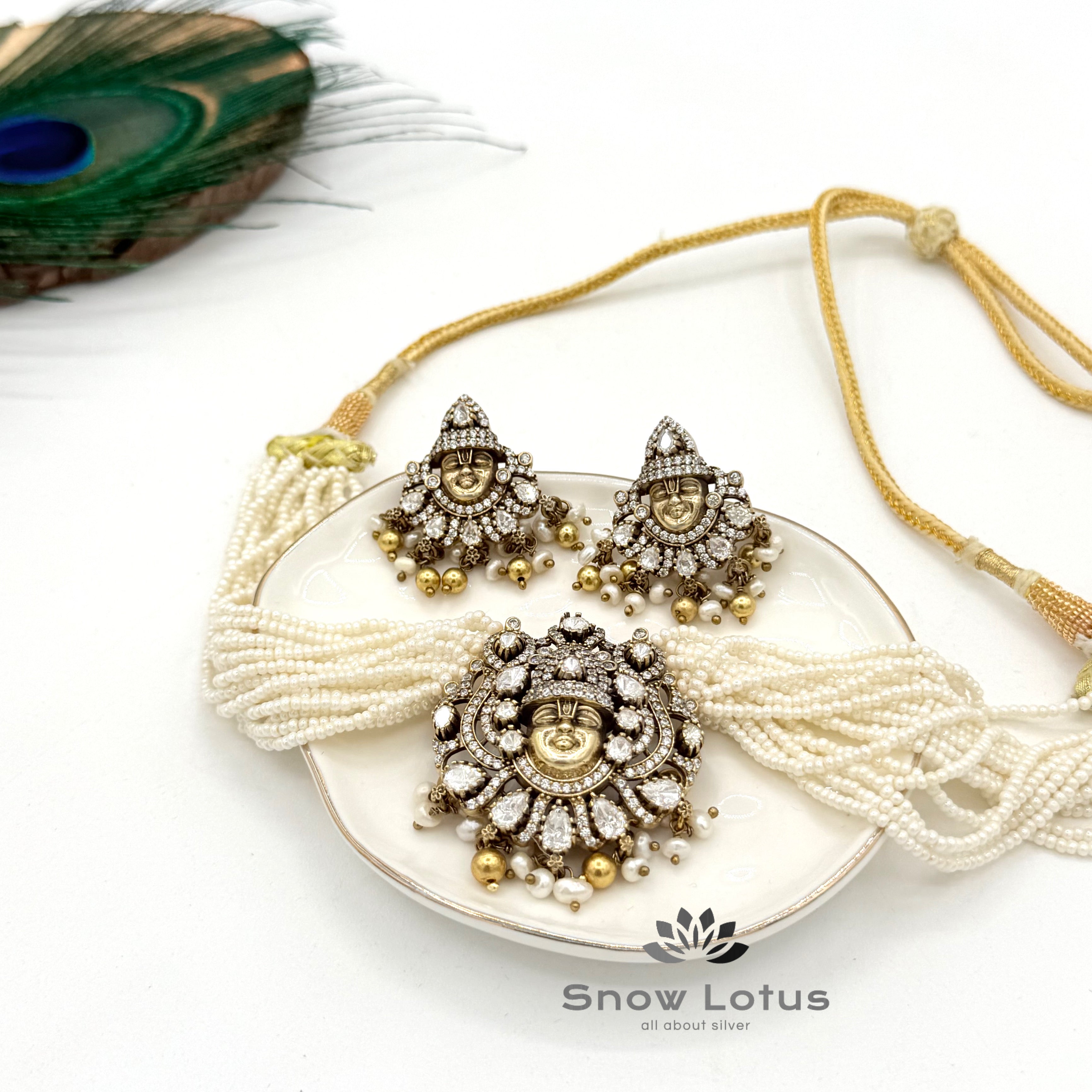 Moissanite Balaji Pearl Cholker with earrings