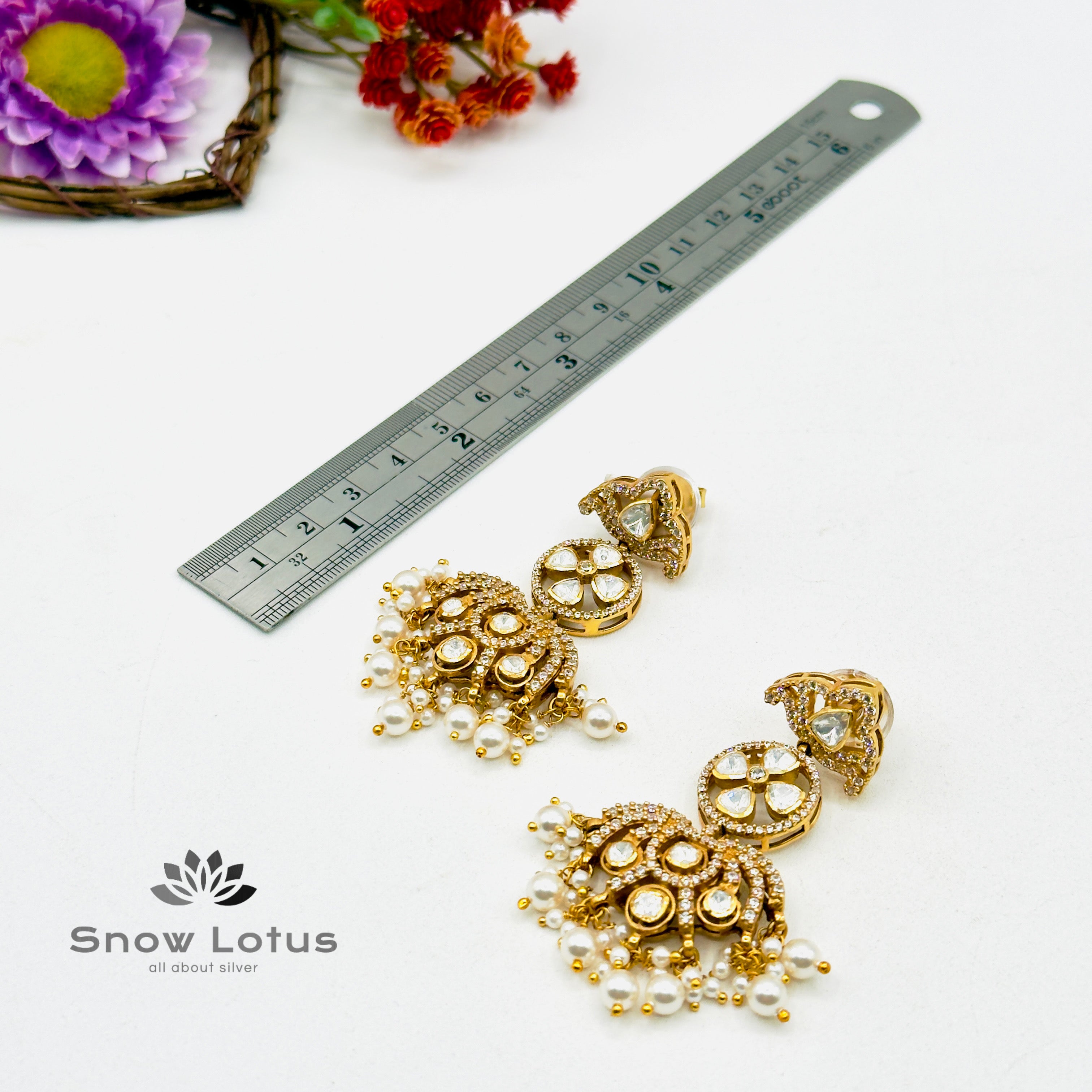 Sparkling Floral Pearly Moissanite Chandbali