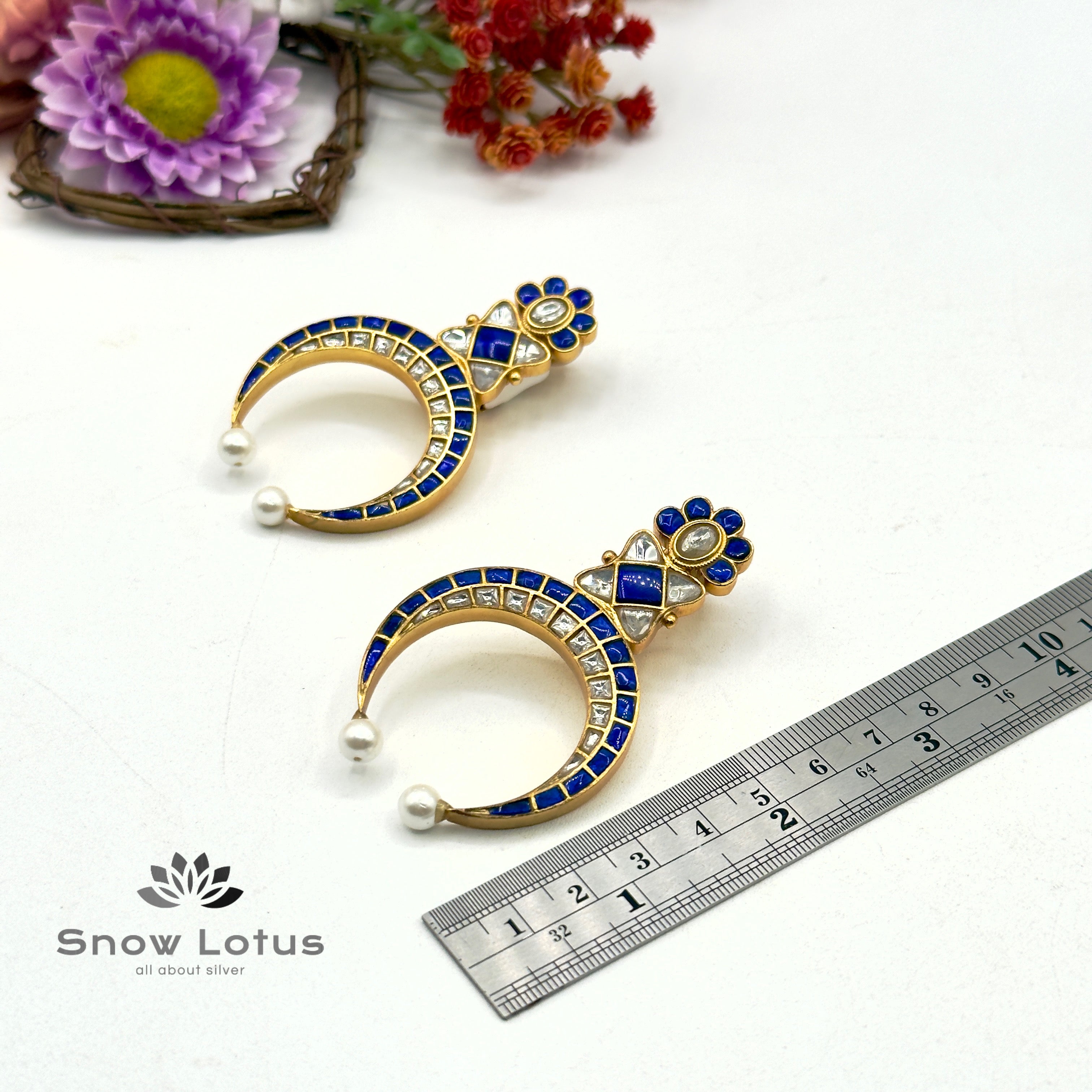 Kundan Blue & White Earrings