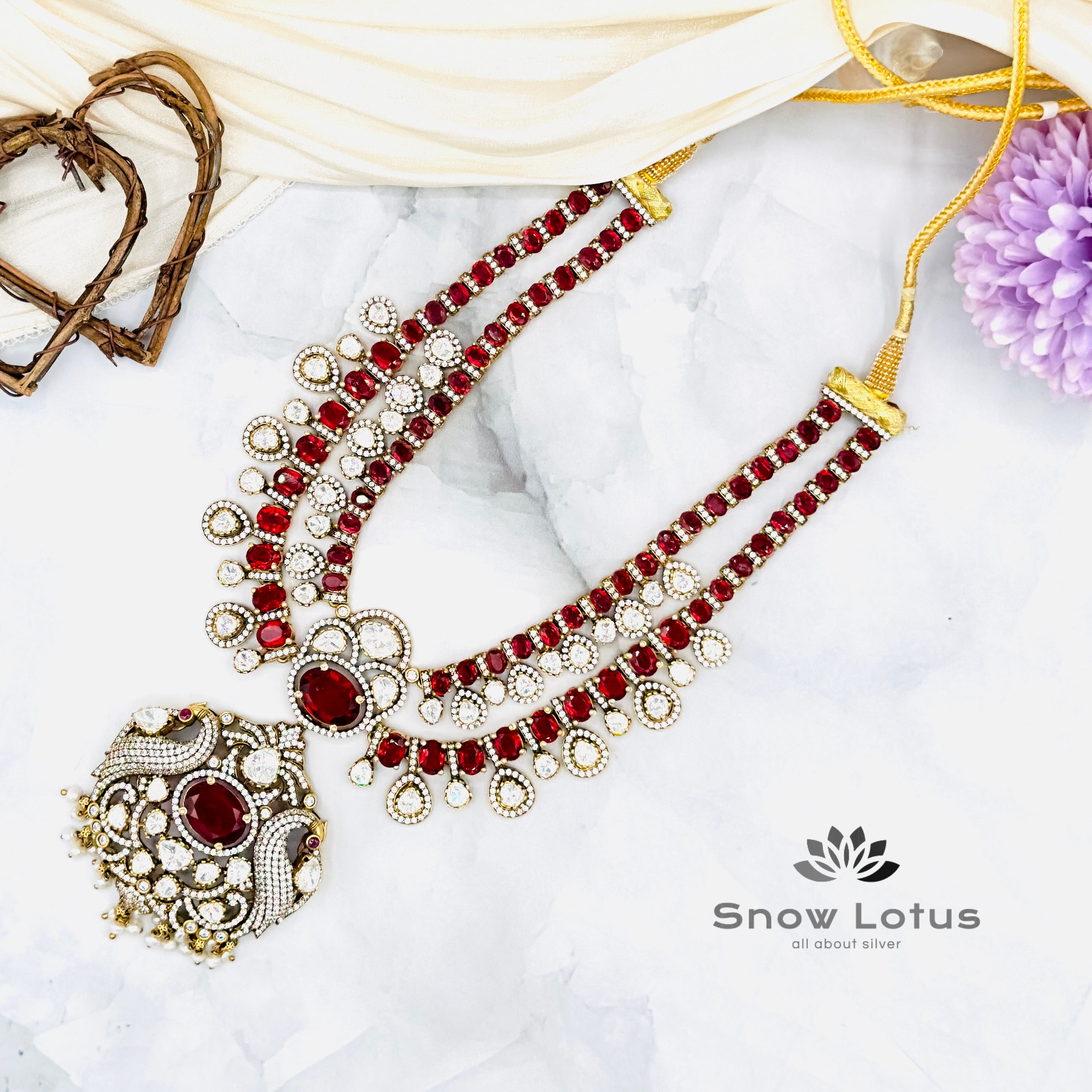 Moissanite Ruby layered Haaram