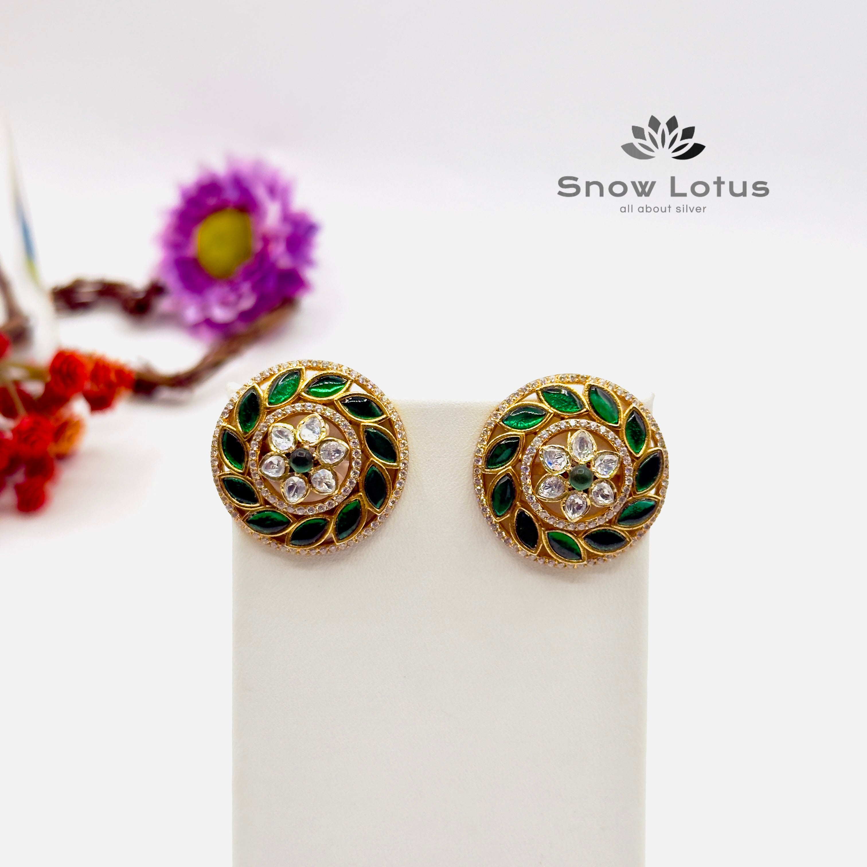 Green Leafy Moissanite Studs