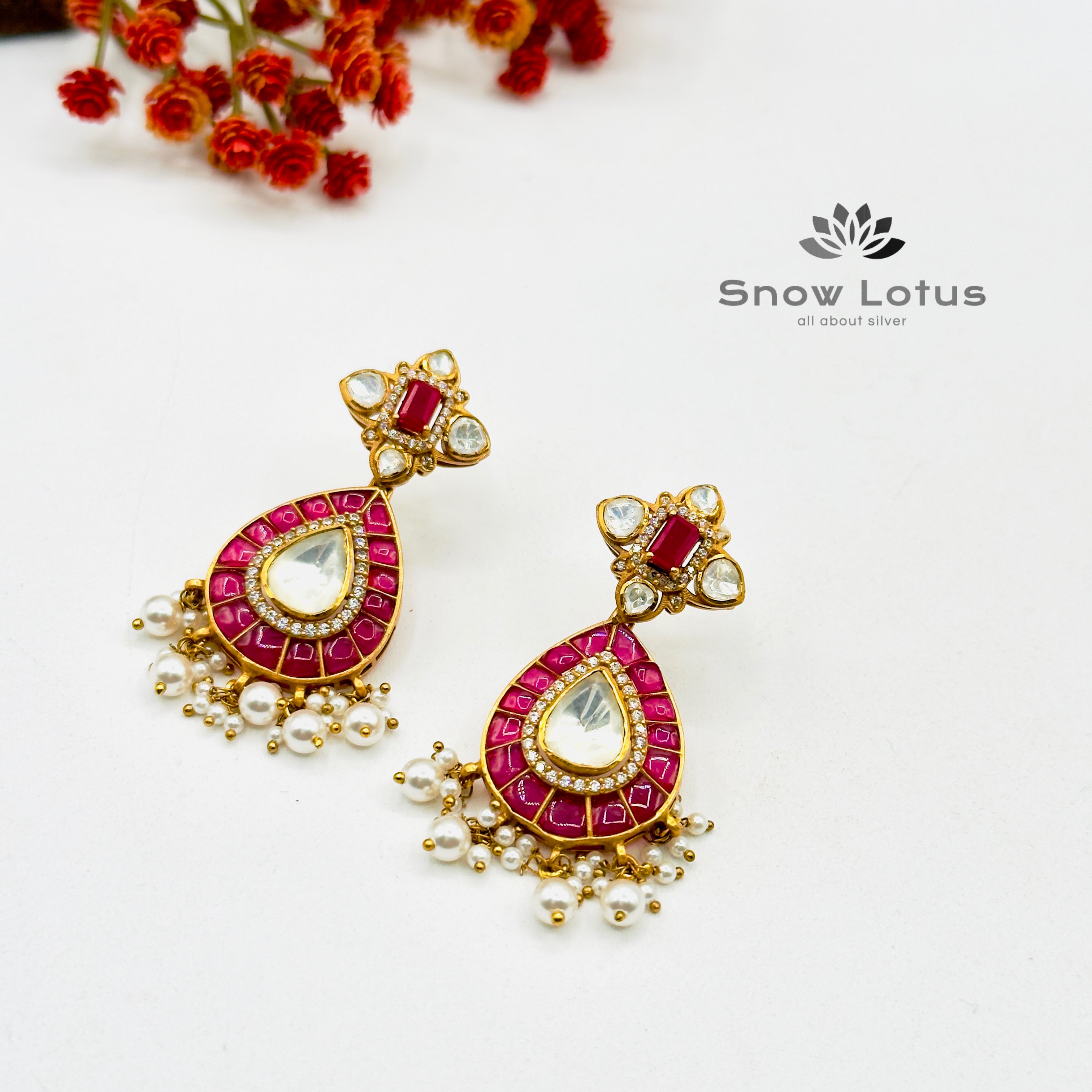 Gorgeous Pink Moissanite Chandbali