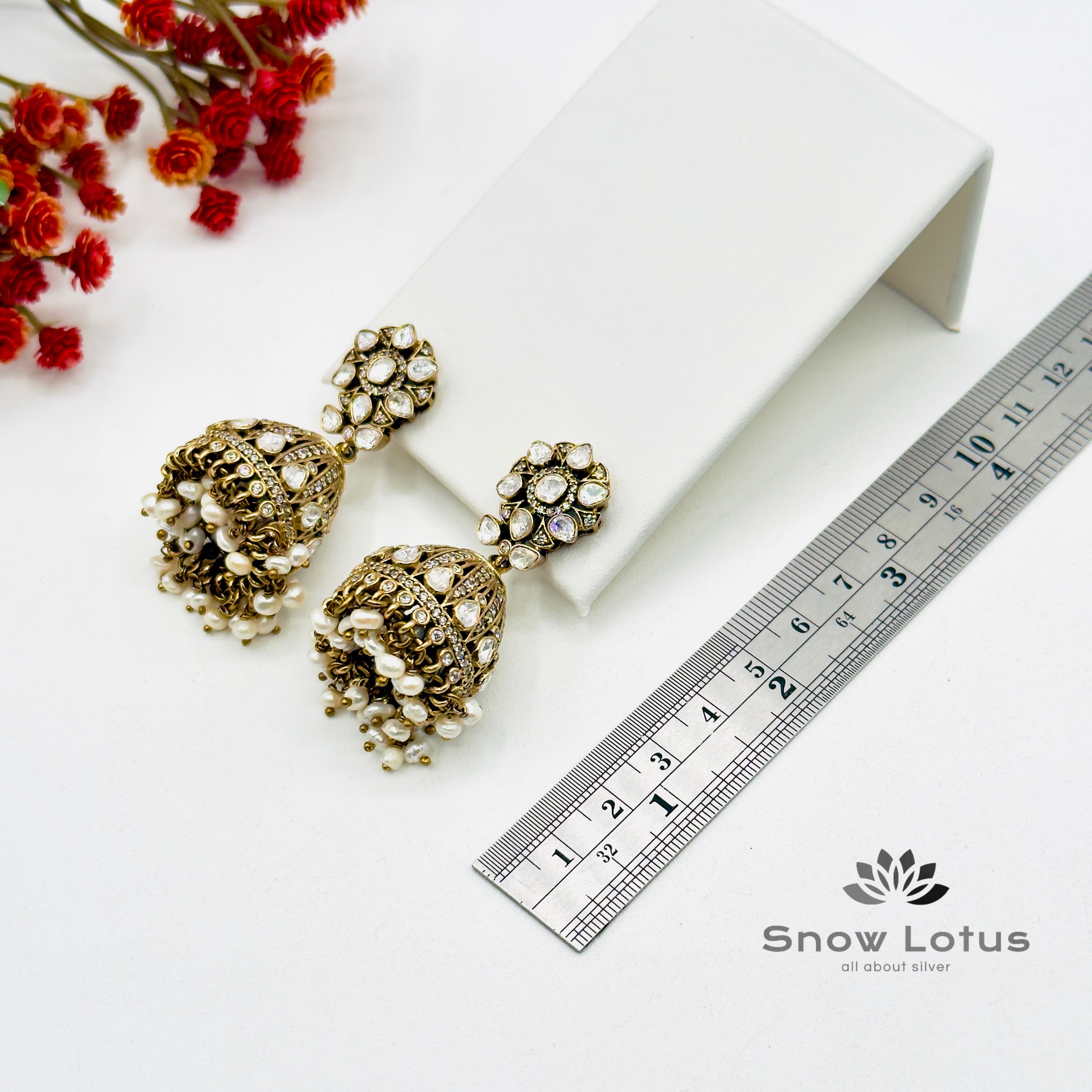 Grand Floral Pearly Moissanite Jhumka