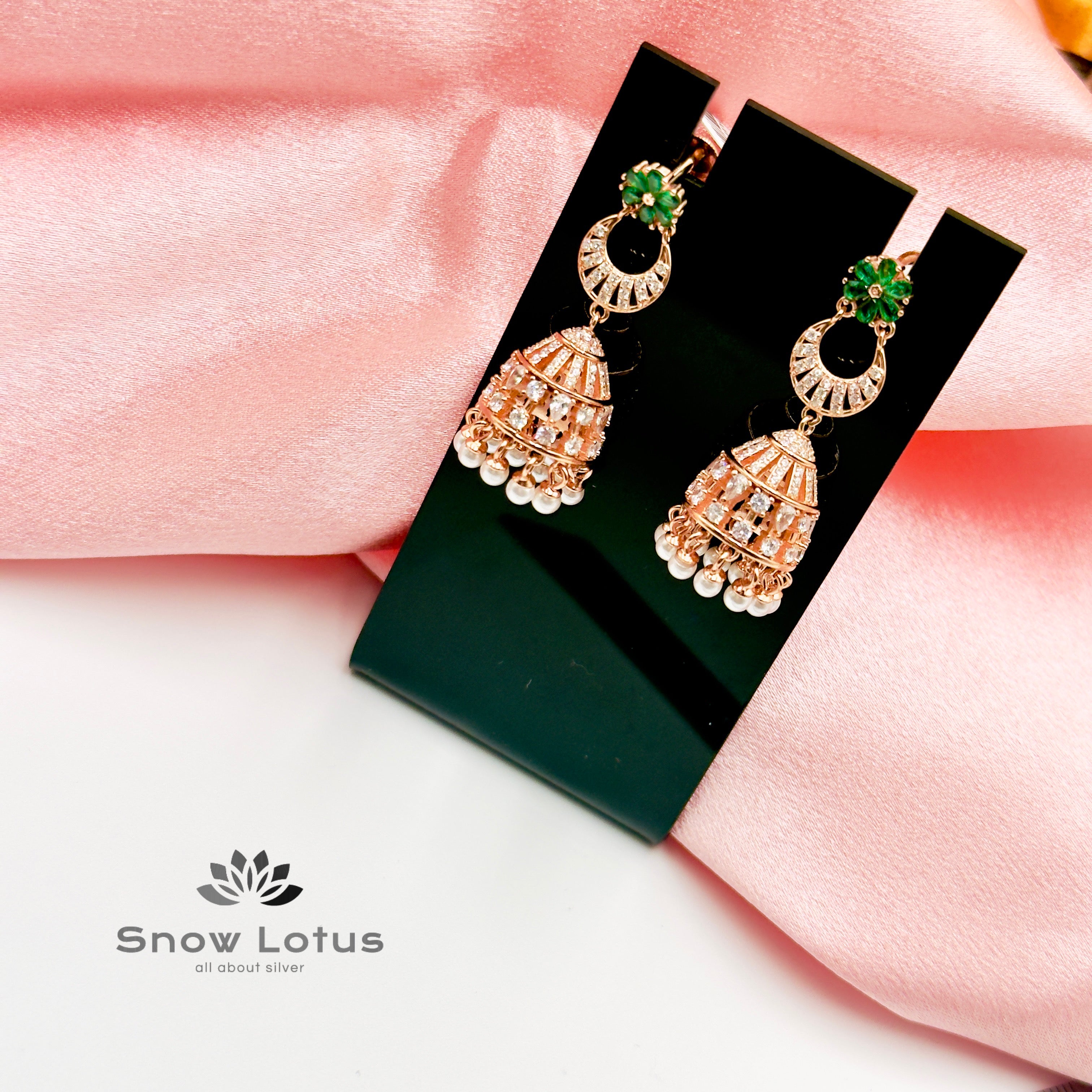 Rose Gold Green Jhumka