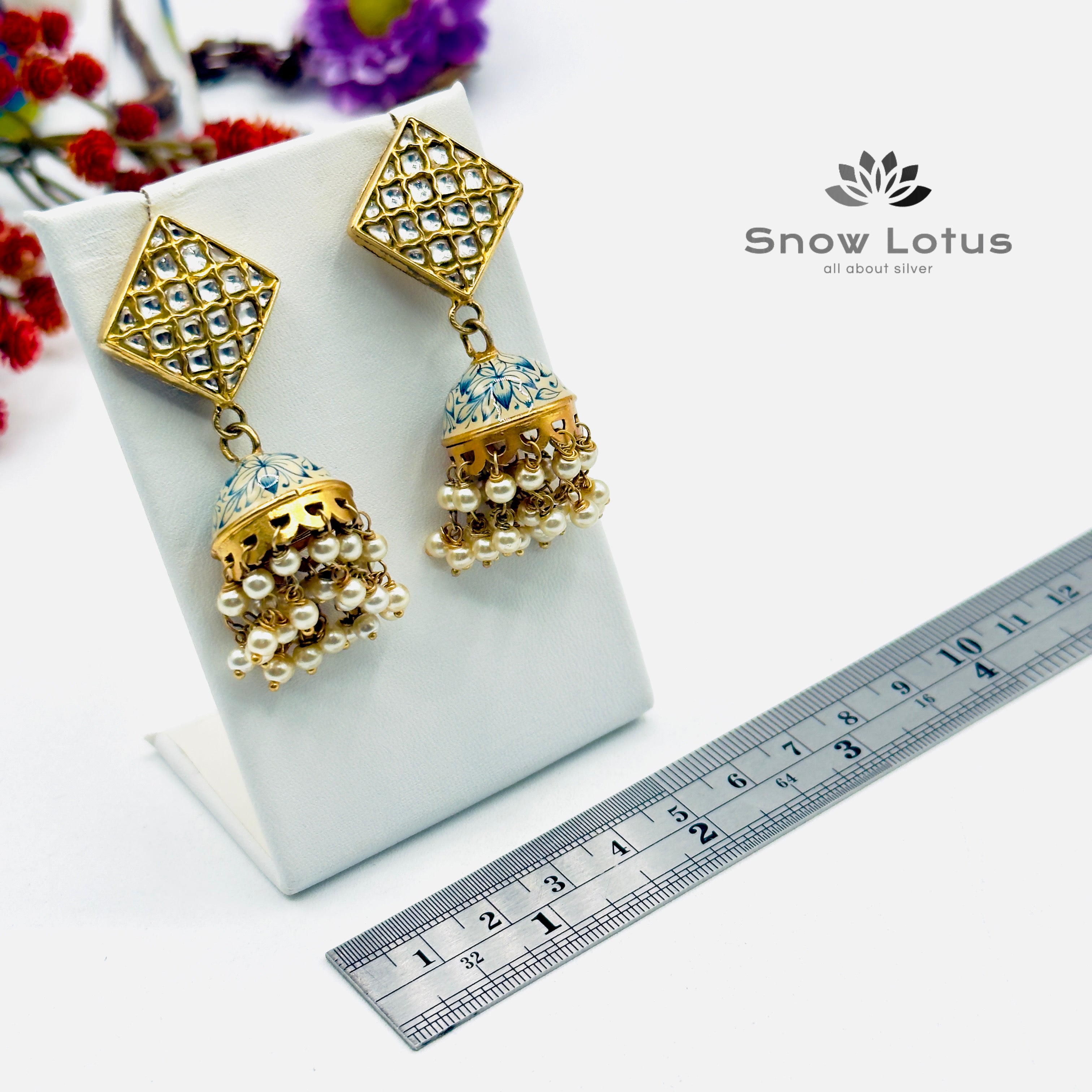 Square Kundan Moissanite Jhumka