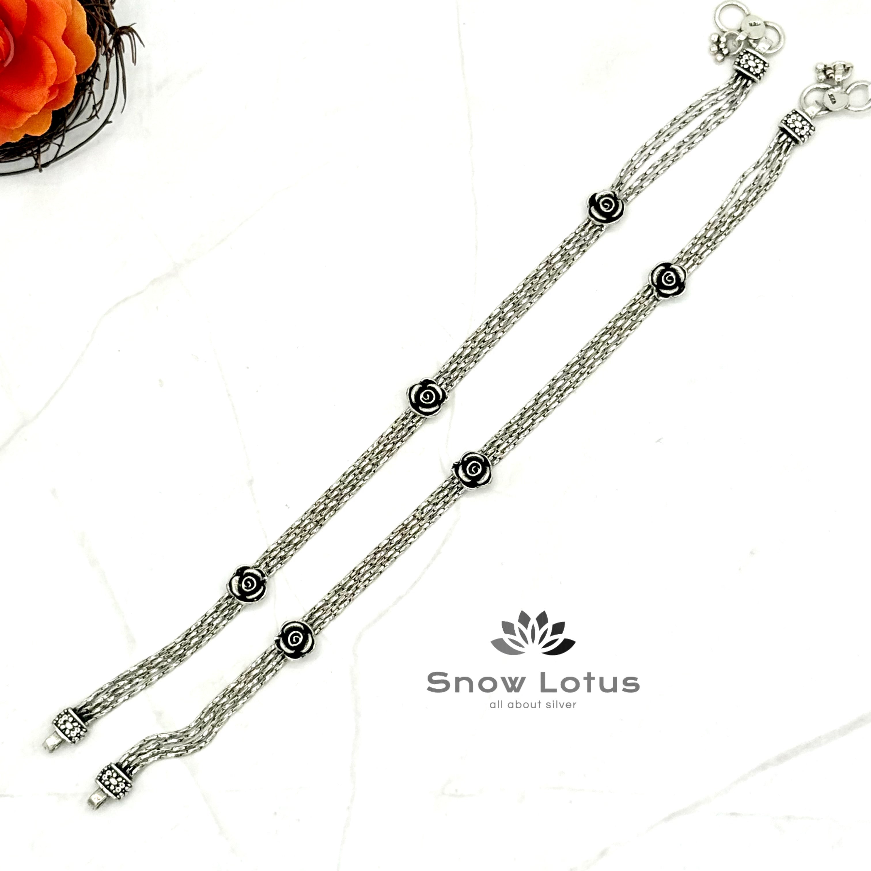Floral Oxidized Anklets