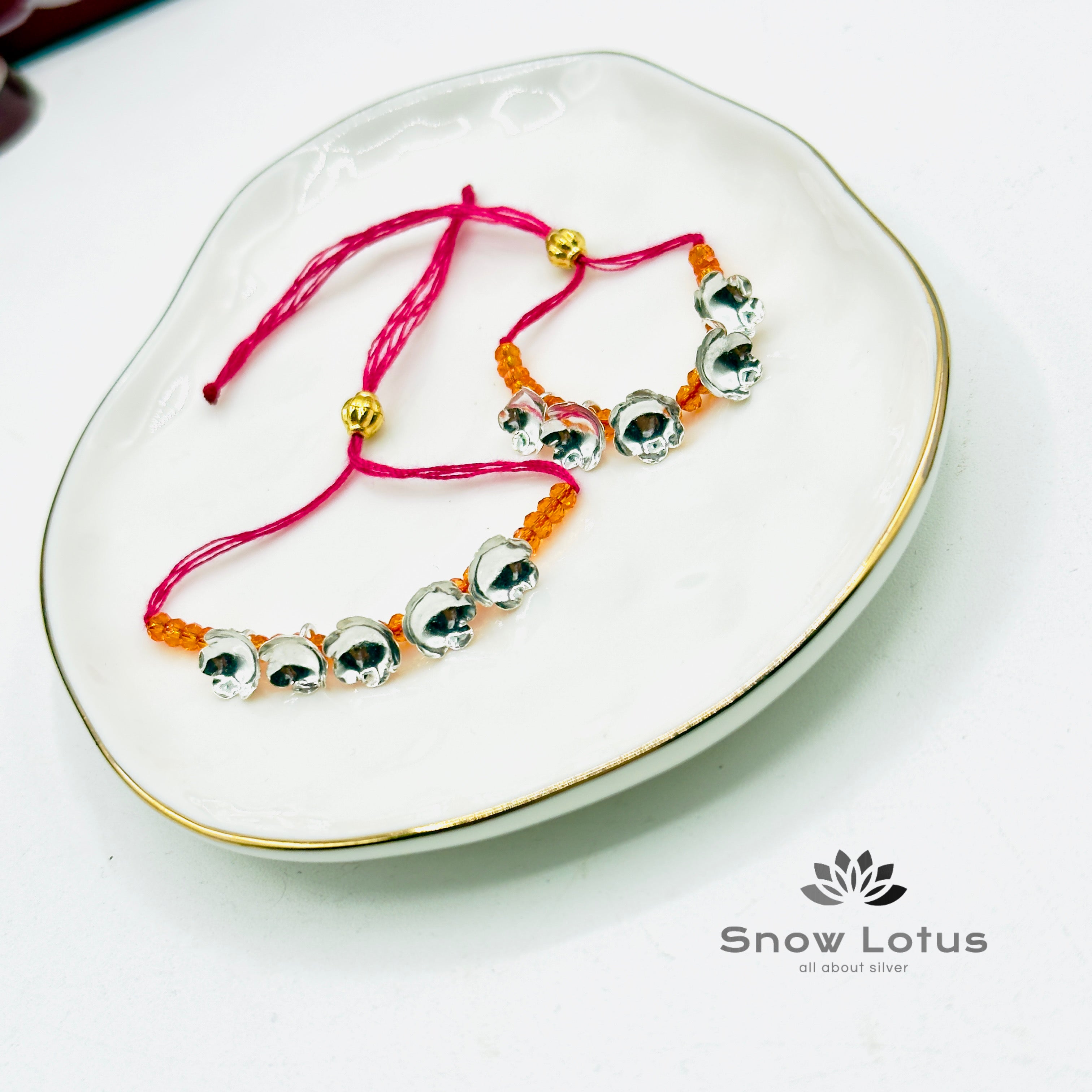 2 gms Silver Flowers Mini Haaram Citrus Orange