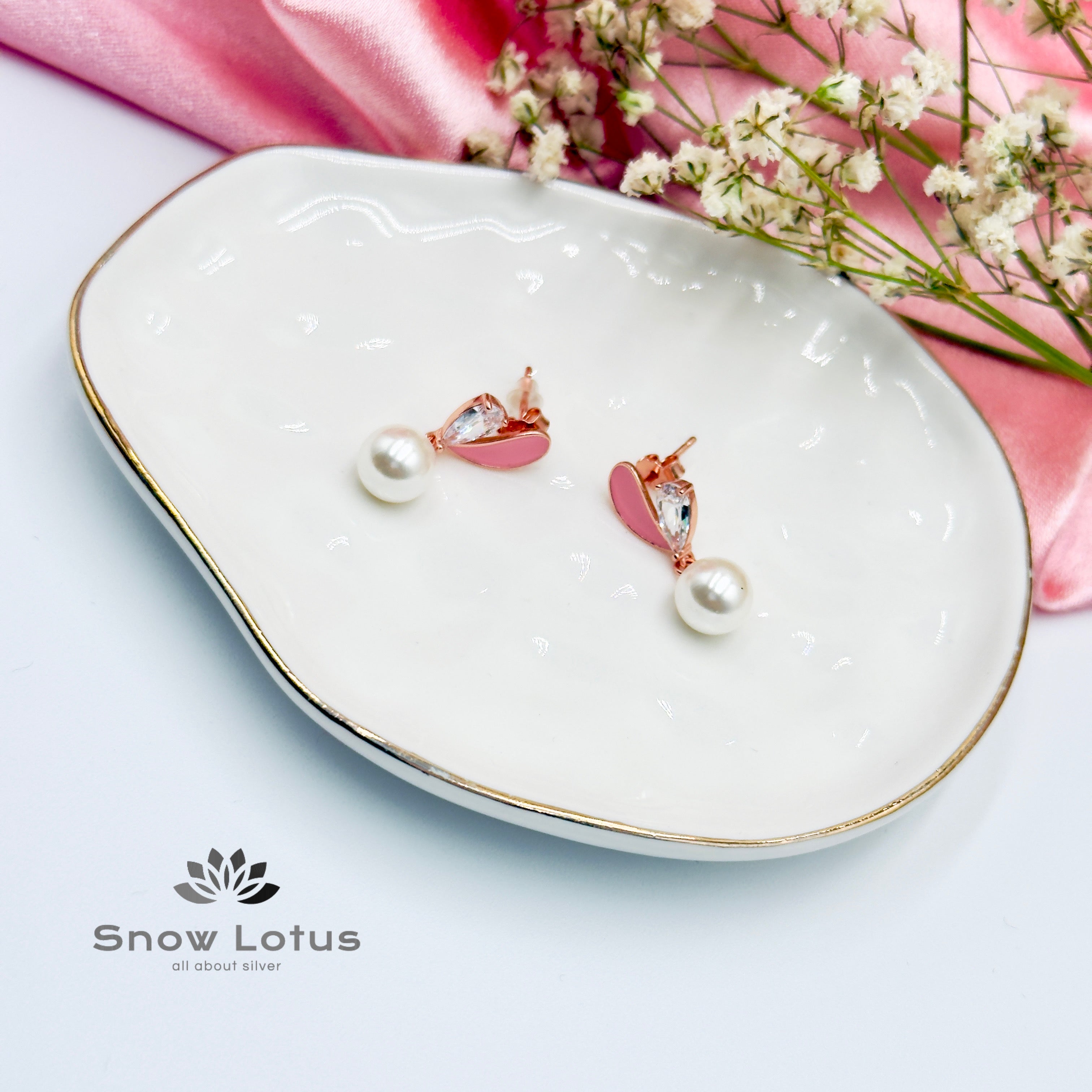 Pink Heart Pearl Drop Earrings