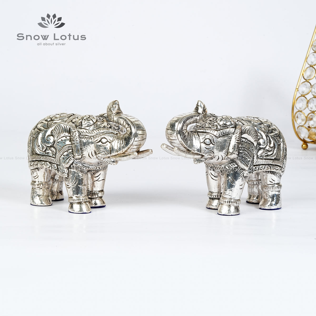 Teak Wood Foil Elephants Pair