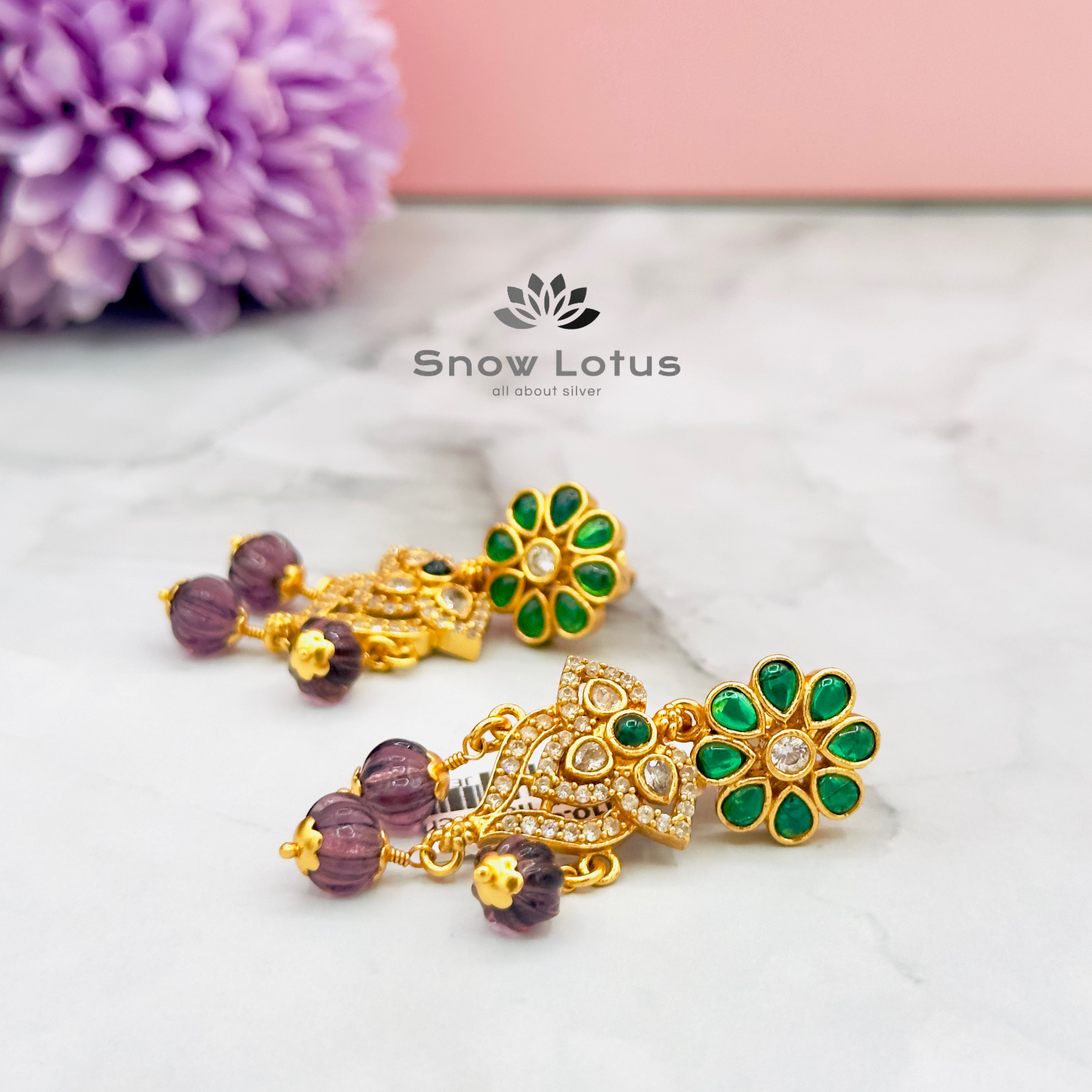 Green floral chandbali