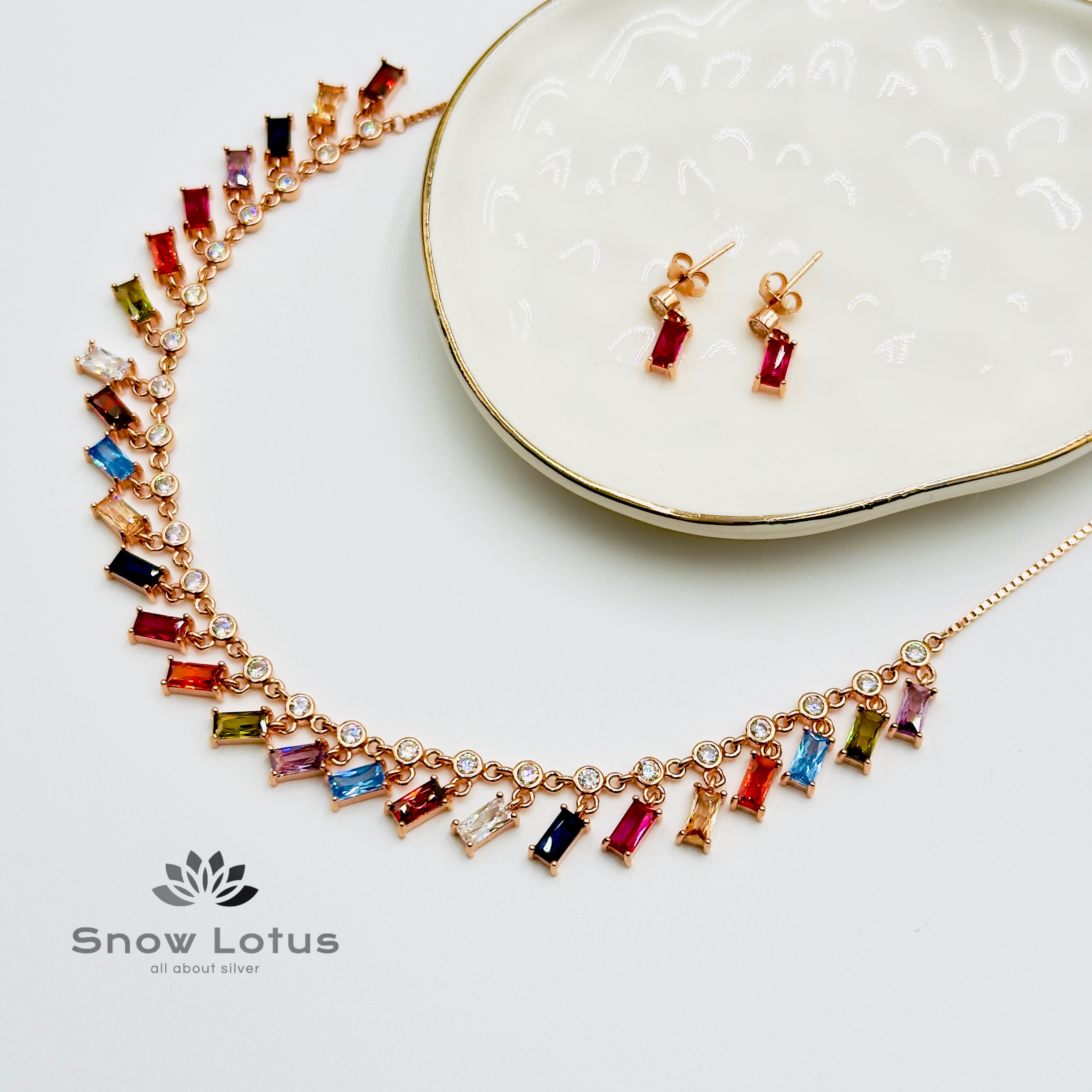 Prism Drape Rosegold Neckpiece With Earrings