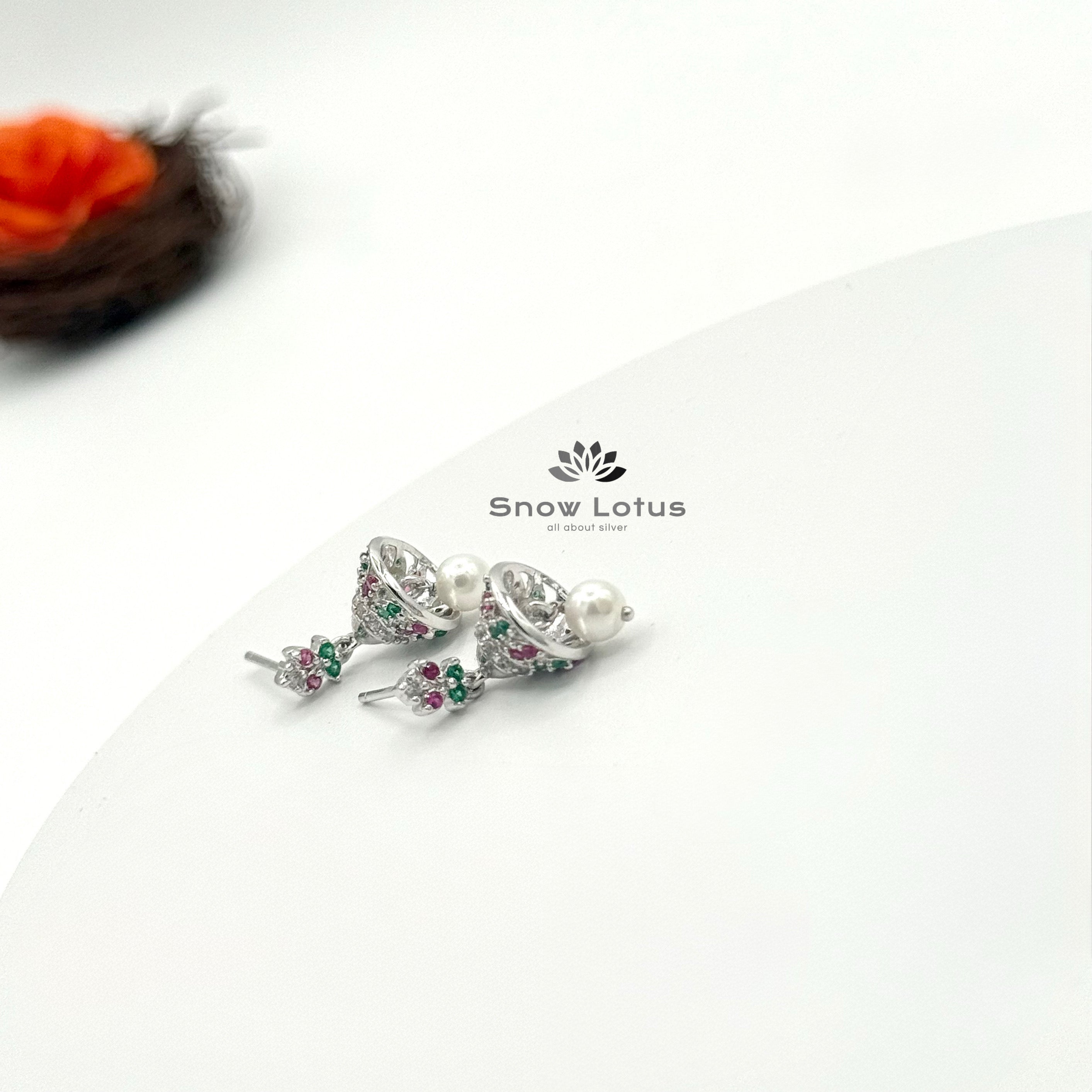 Silver Multi stone Jhumka