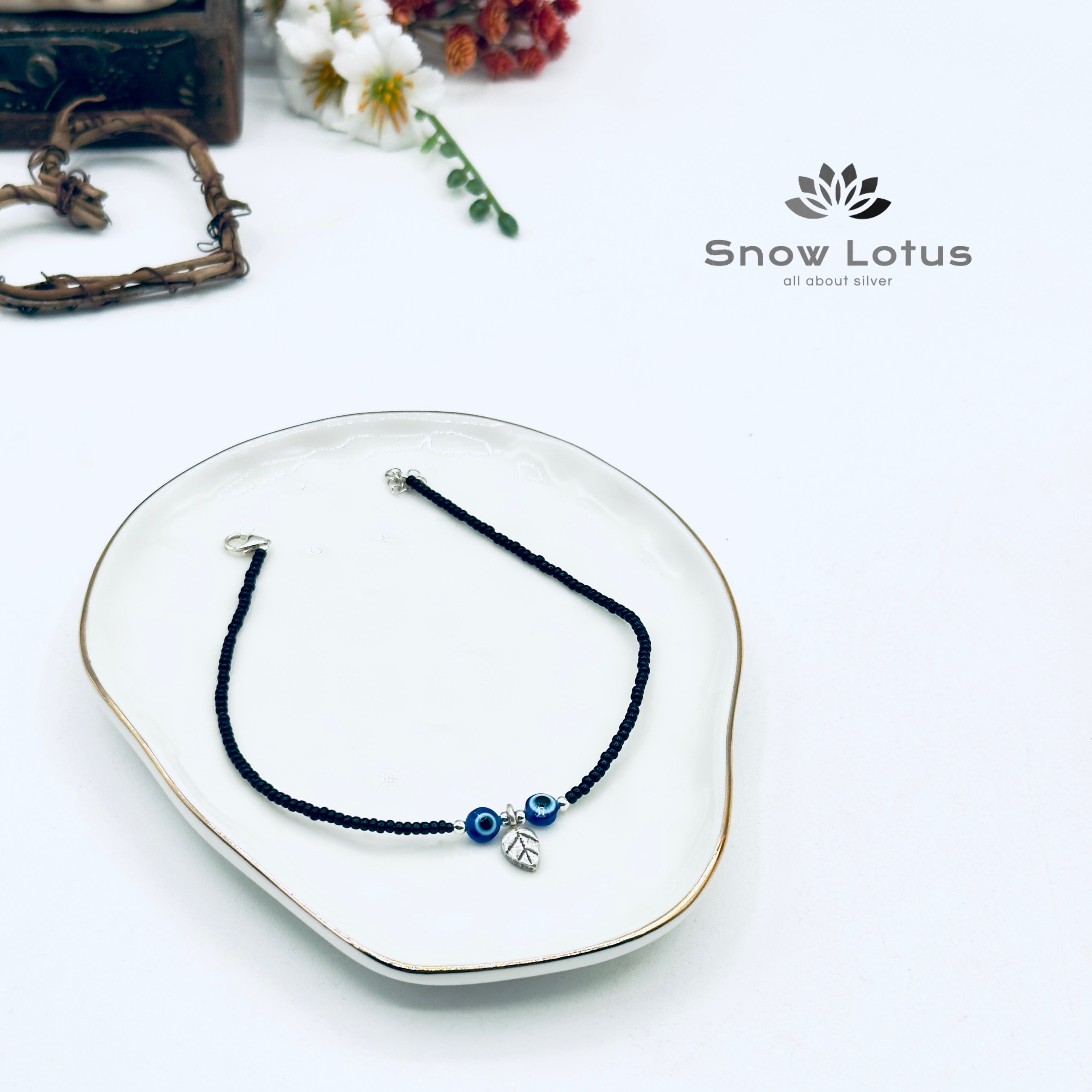 Leaf Drop Evil Eye Single Anklet