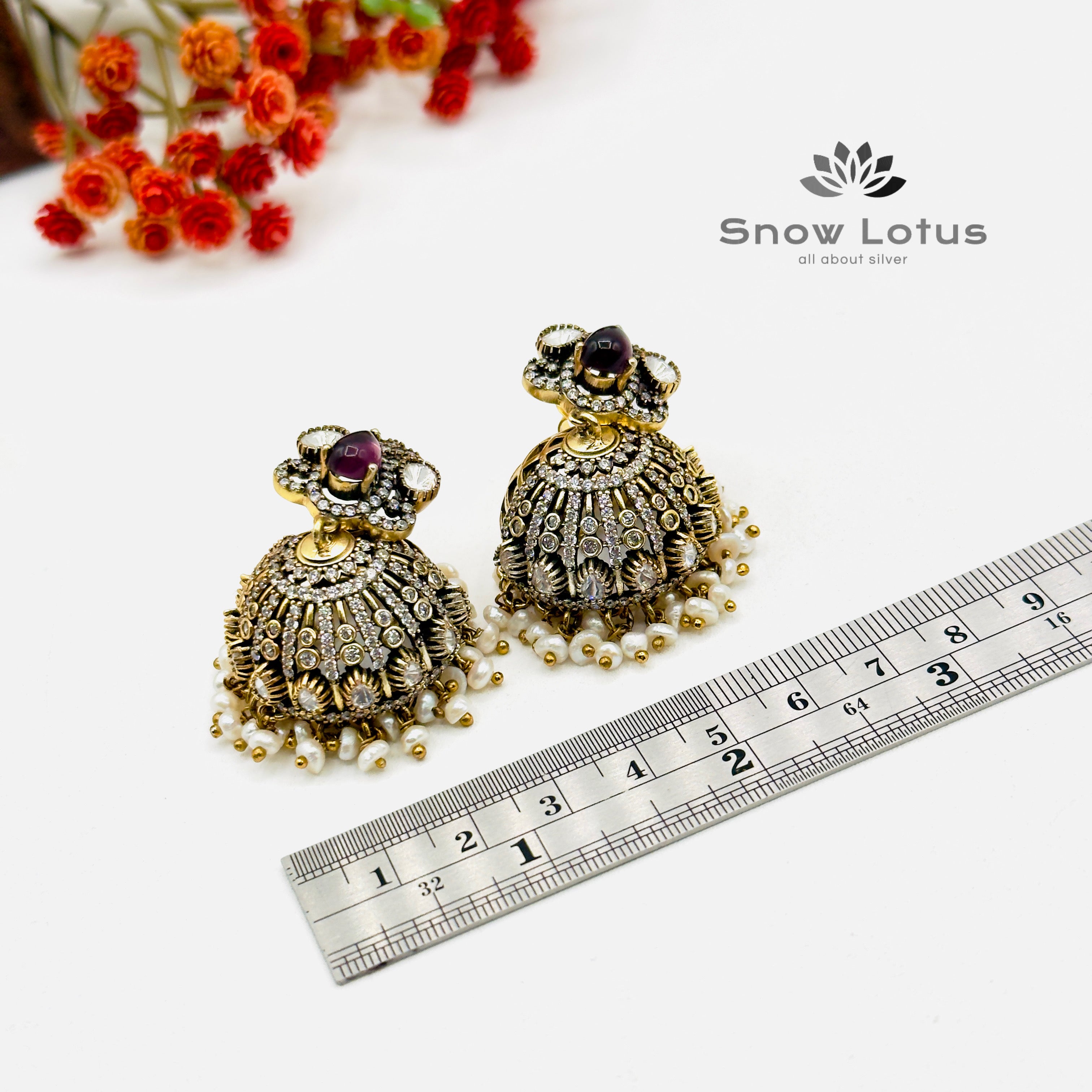 Sparkling Amethyst Moissanite Jhumka