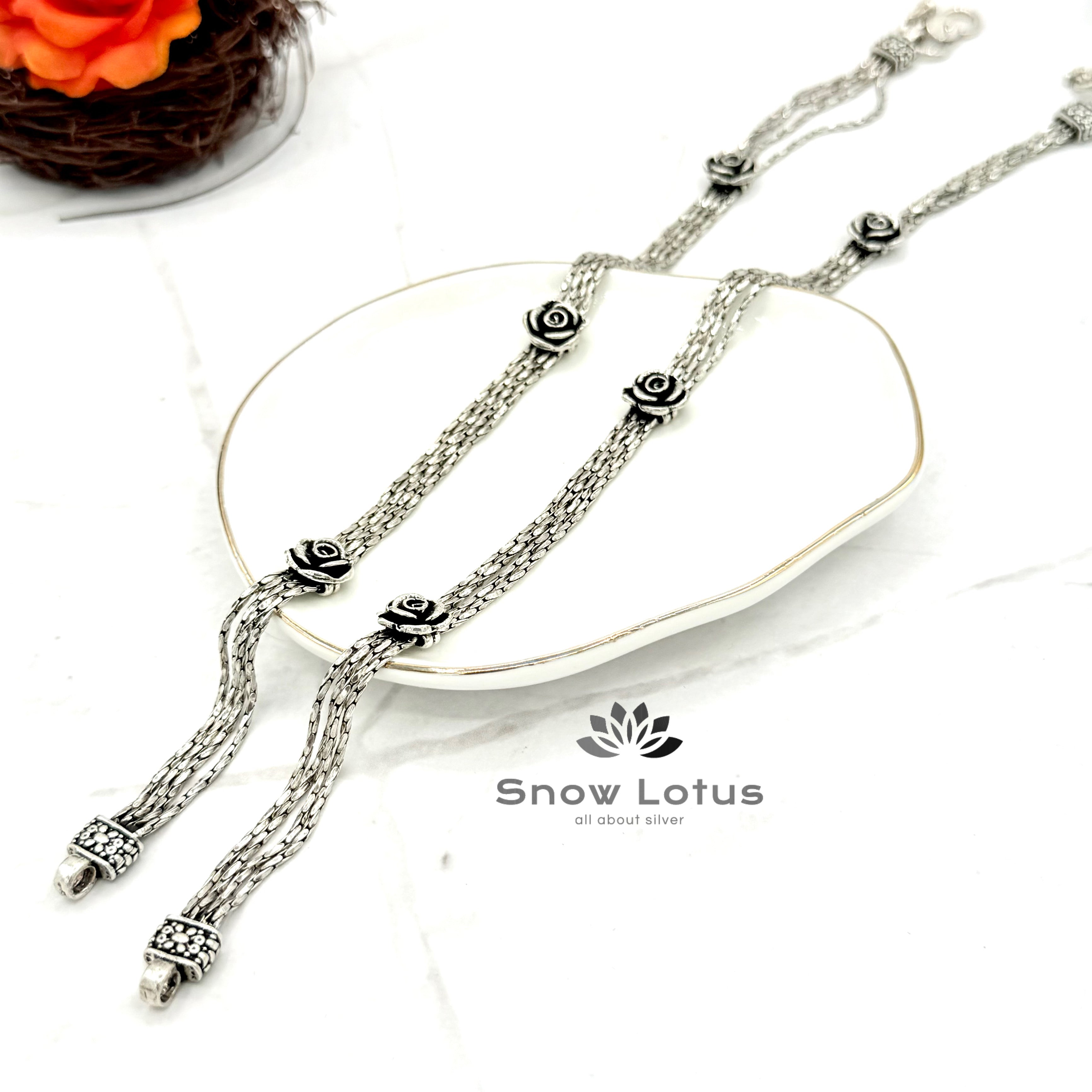 Floral Oxidized Anklets