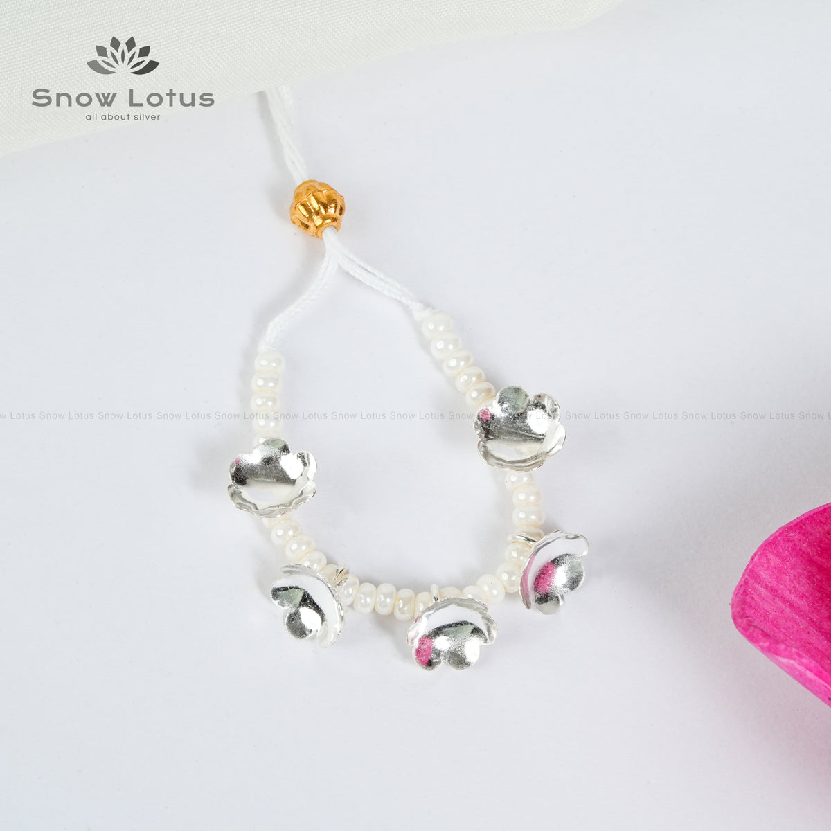 Silver Flowers Mini Haarams Pearl