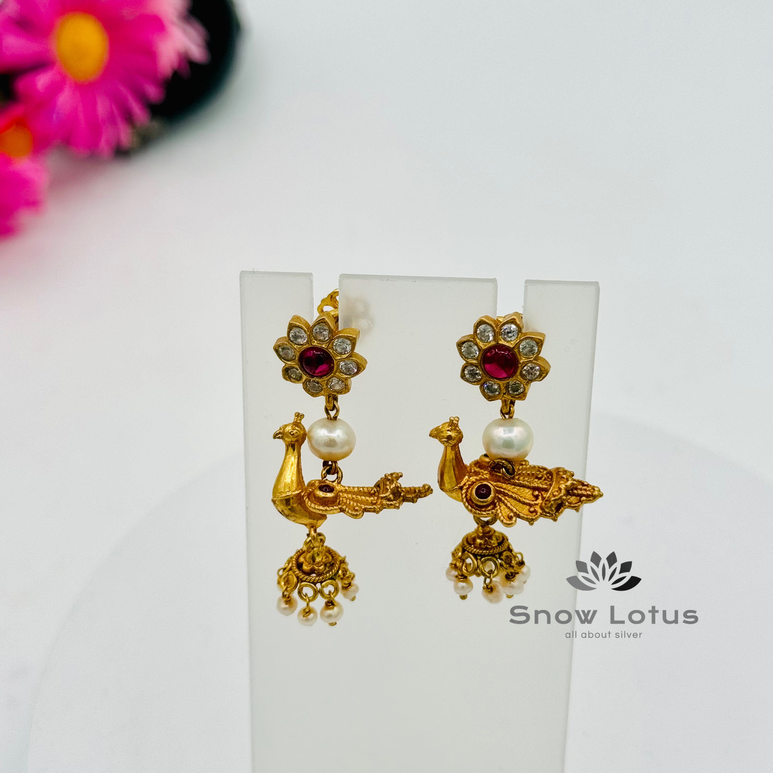 Floral peacock jhumka